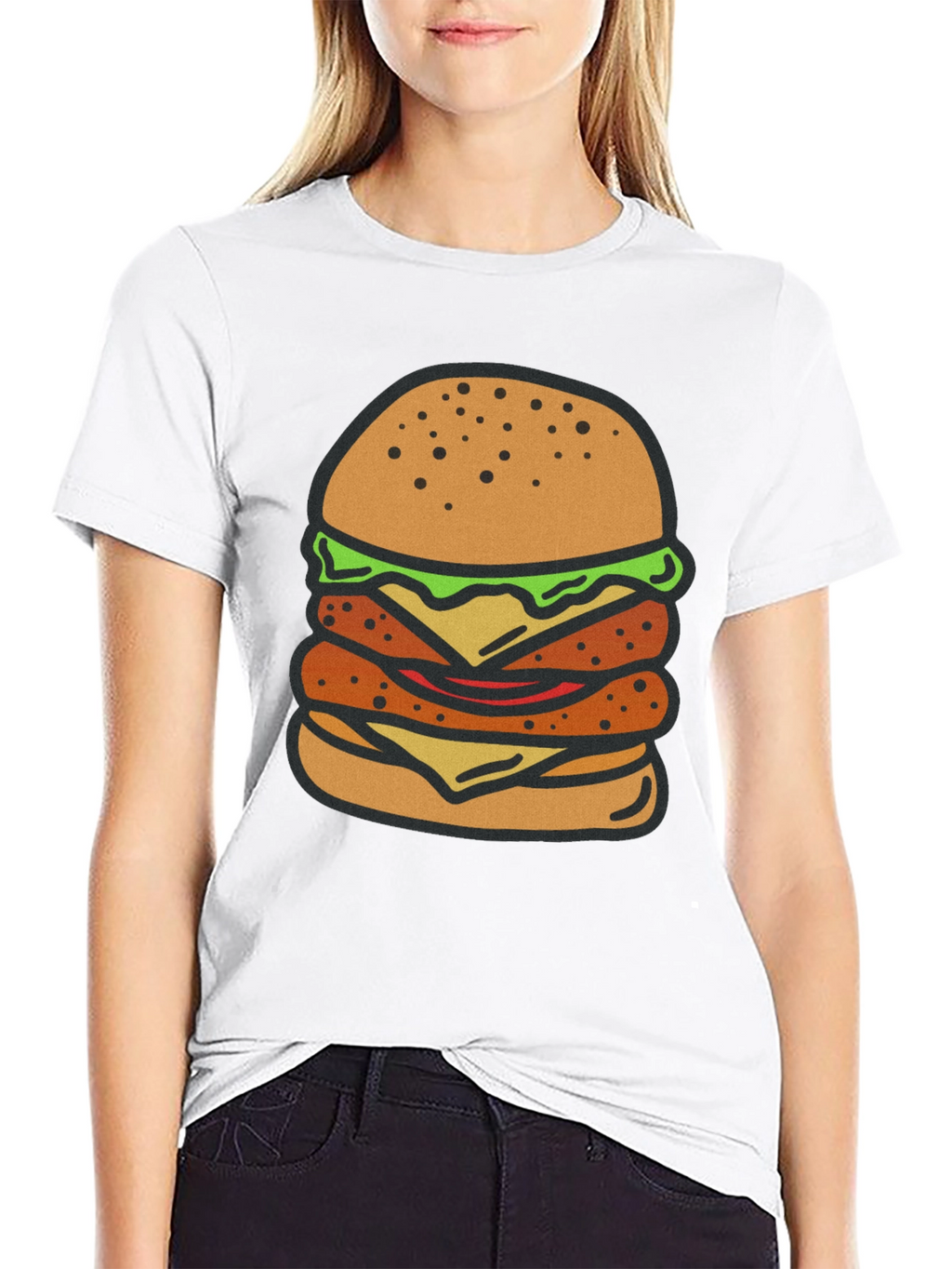Burger Graphic Tee - Black Cotton T-Shirt
