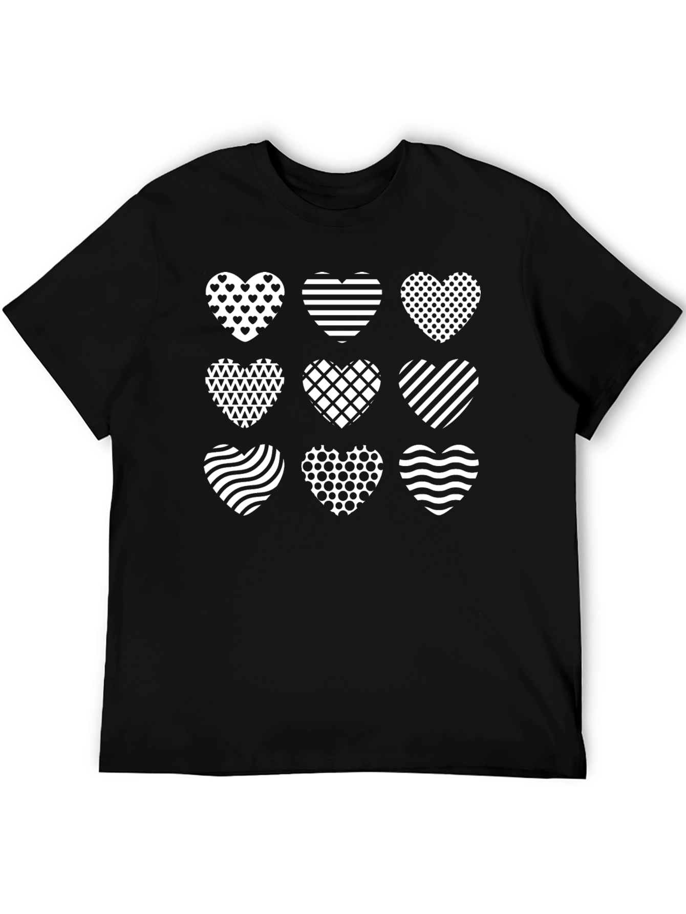 Heart Patterned Black T-Shirt