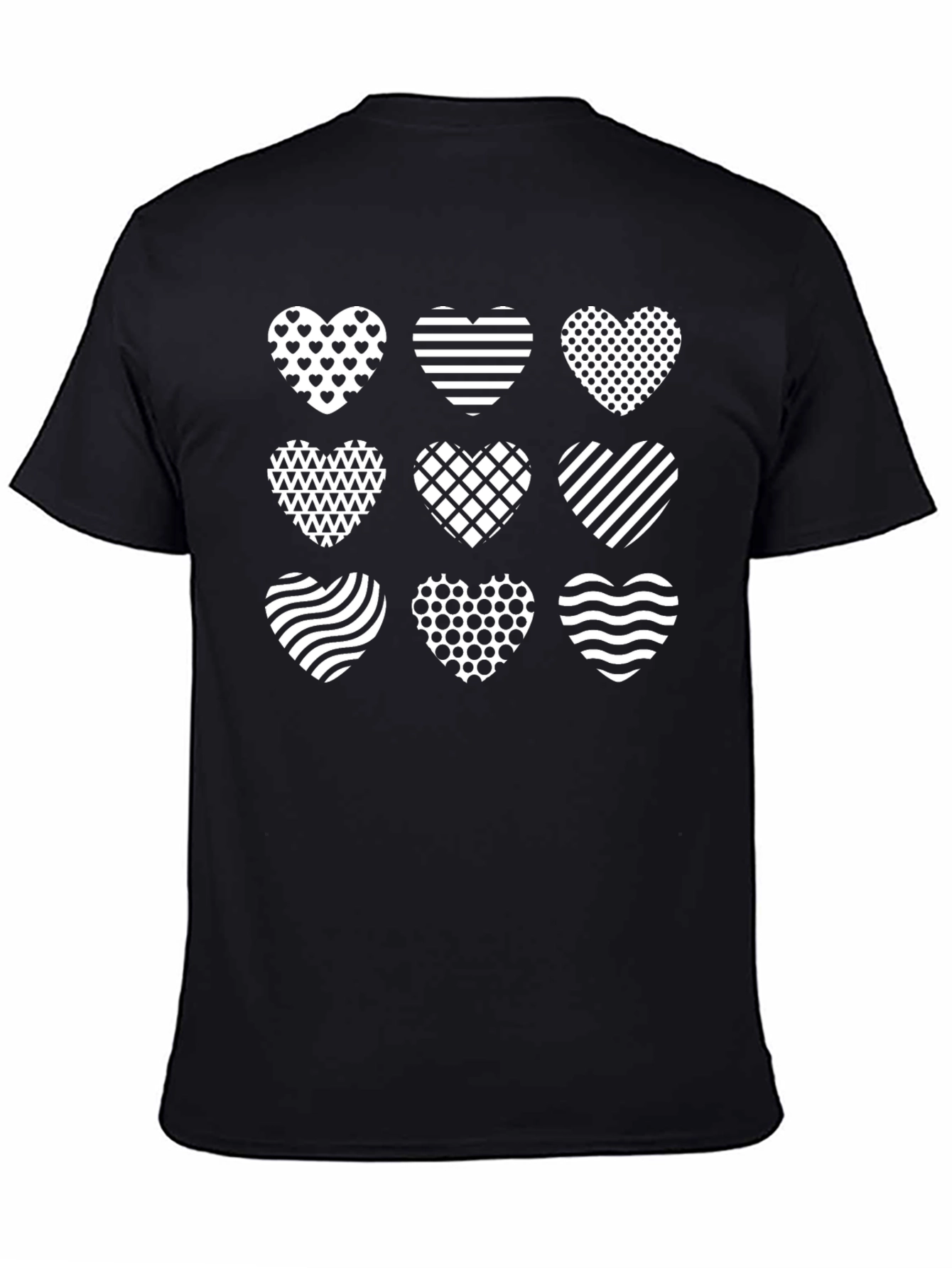Heart Patterned Black T-Shirt