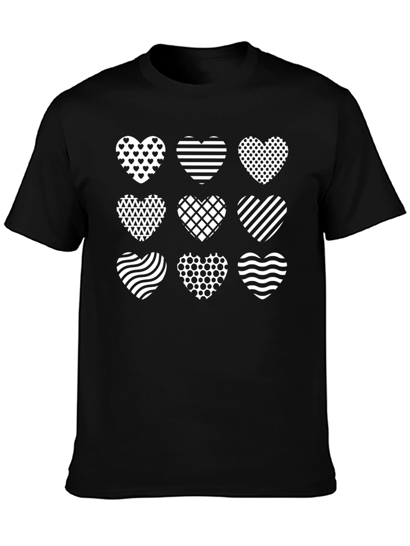 Heart Patterned Black T-Shirt