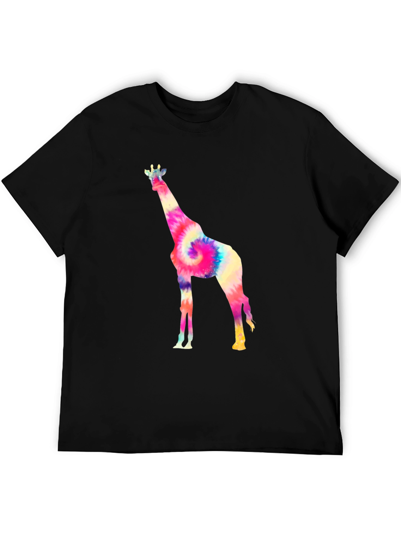 Tie-Dye Giraffe Graphic T-Shirt - Black