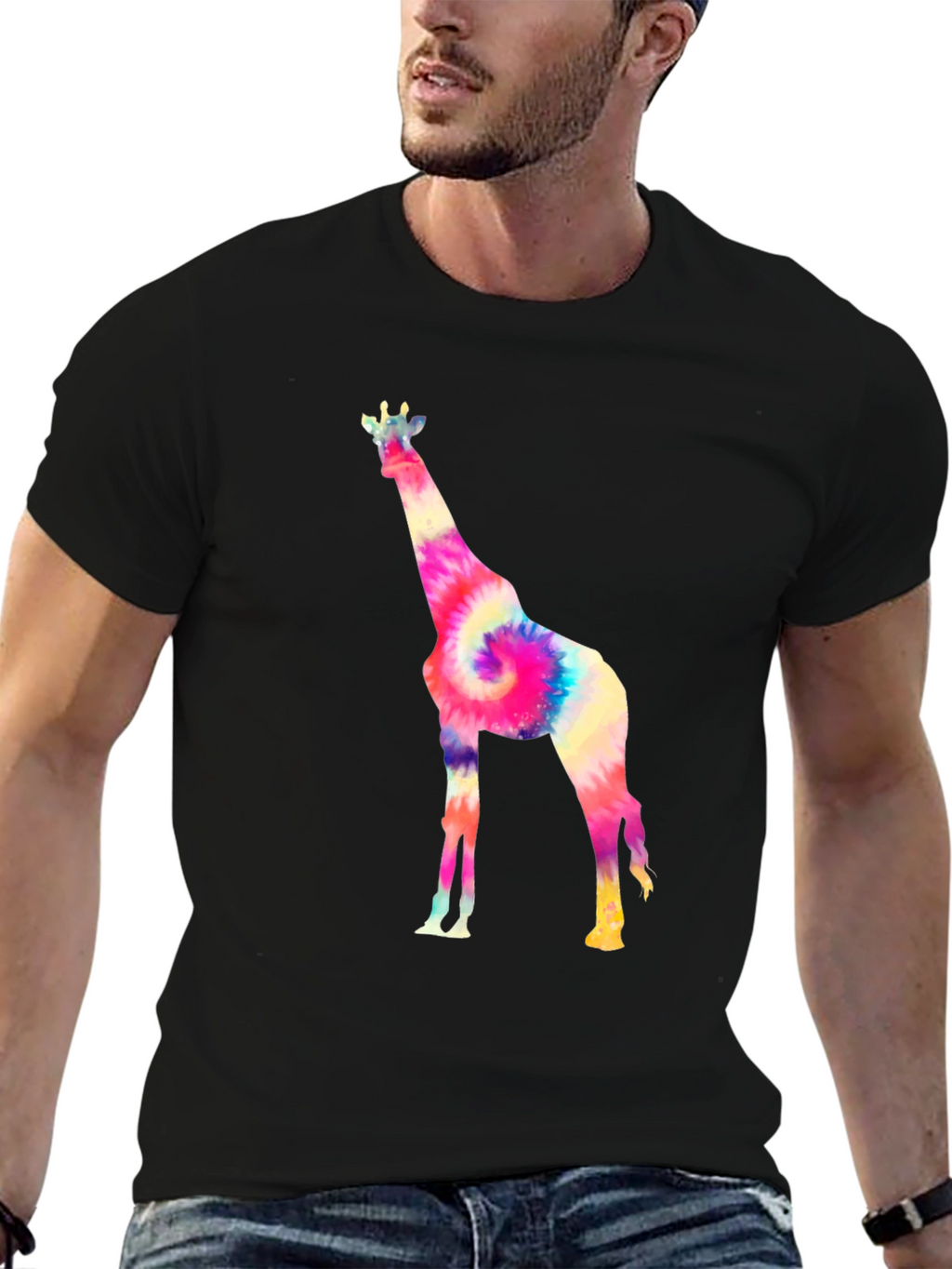 Tie-Dye Giraffe Graphic T-Shirt - Black