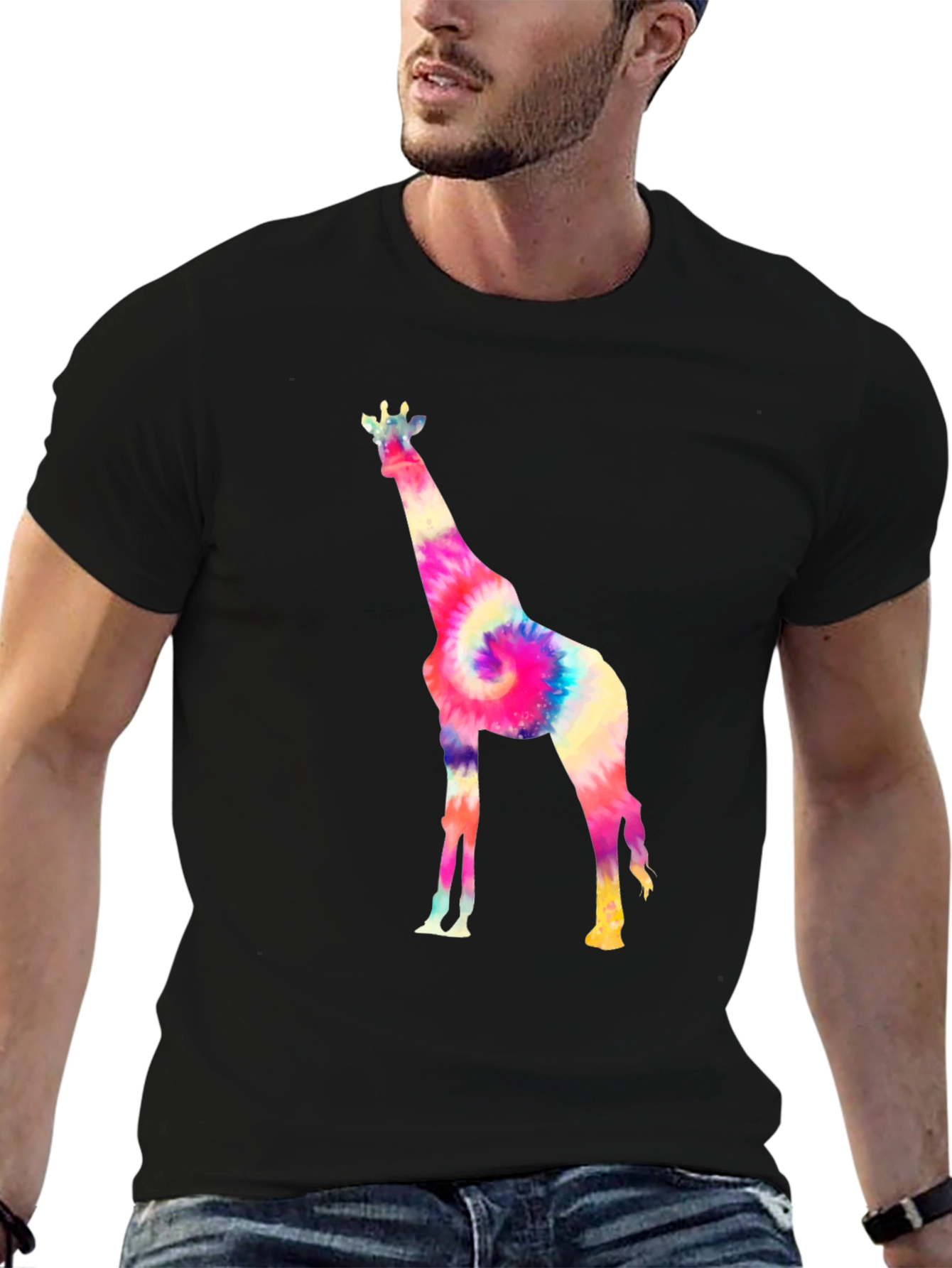 Tie-Dye Giraffe Graphic T-Shirt - Black