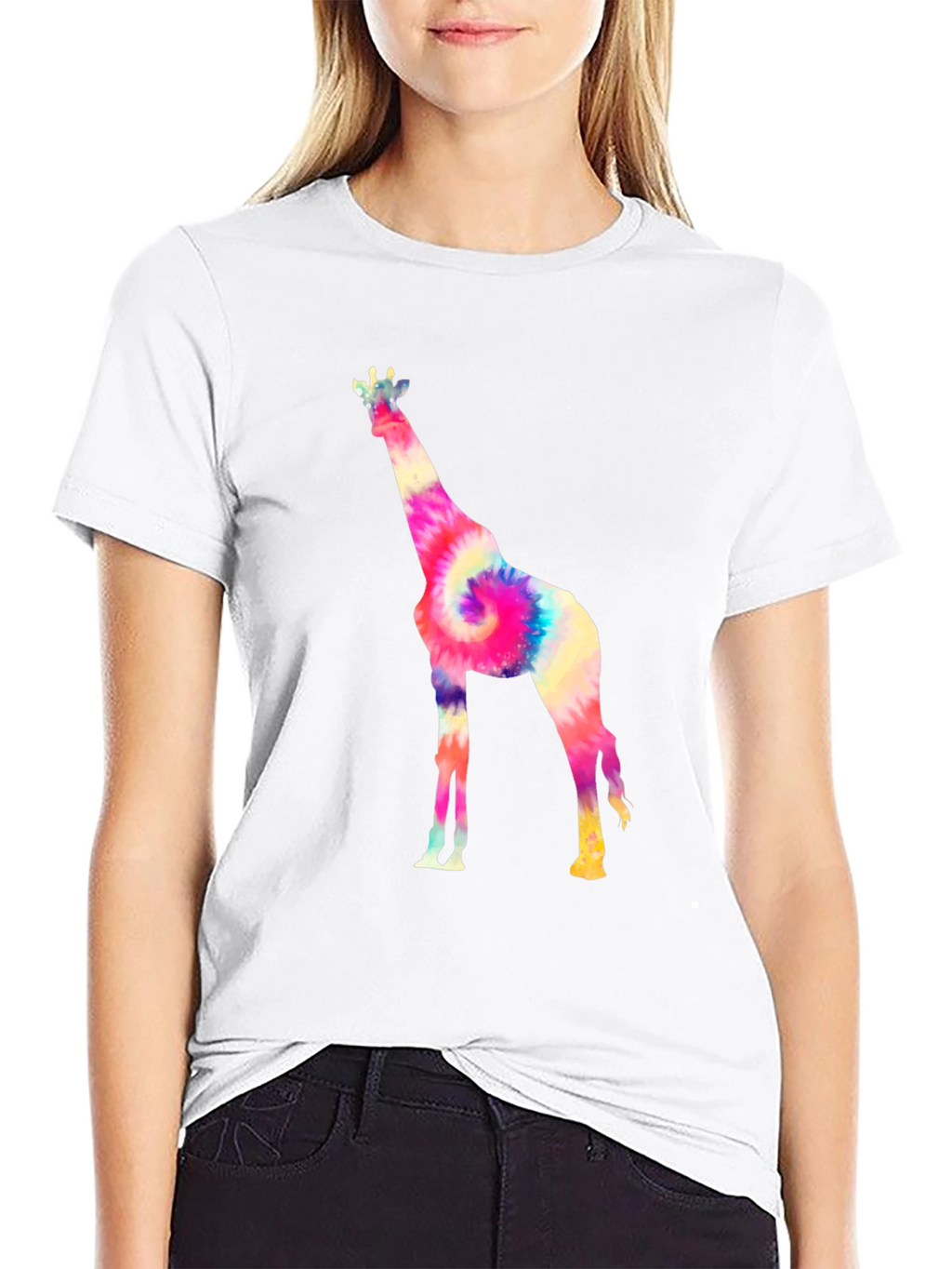 Tie-Dye Giraffe Graphic T-Shirt - Black
