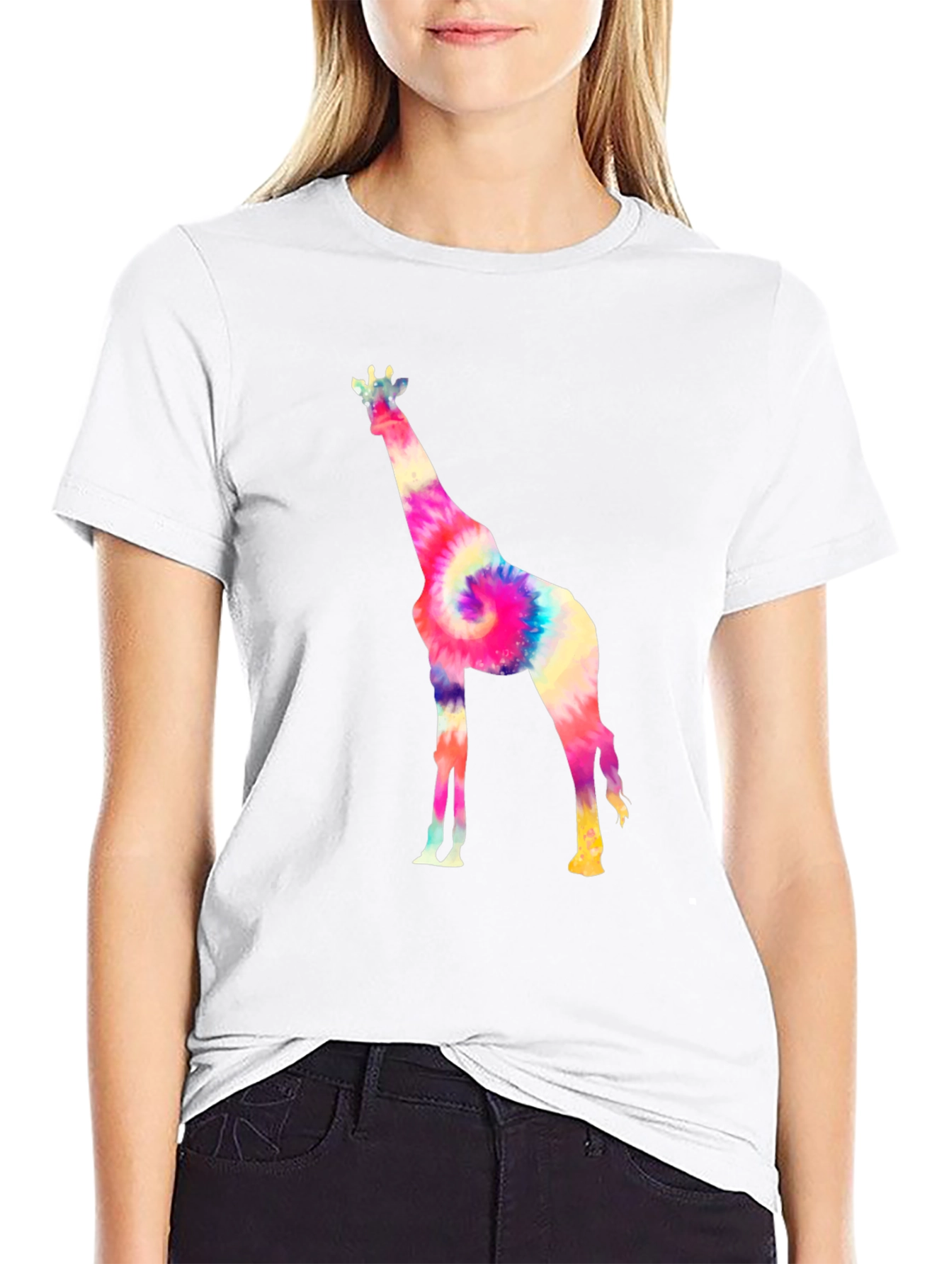 Tie-Dye Giraffe Graphic T-Shirt - Black