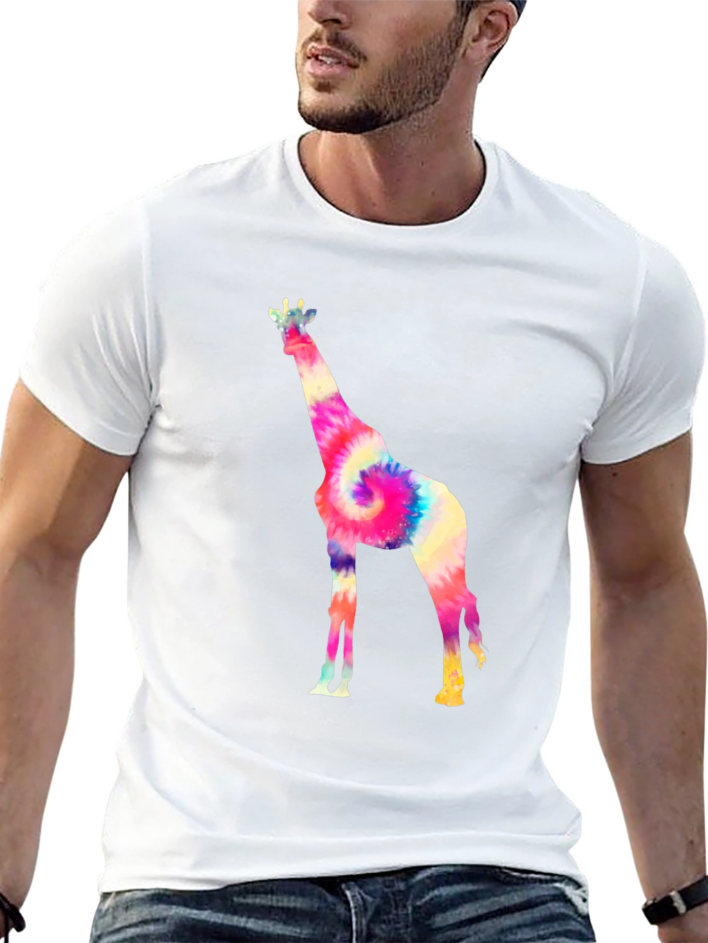 Tie-Dye Giraffe Graphic T-Shirt - Black