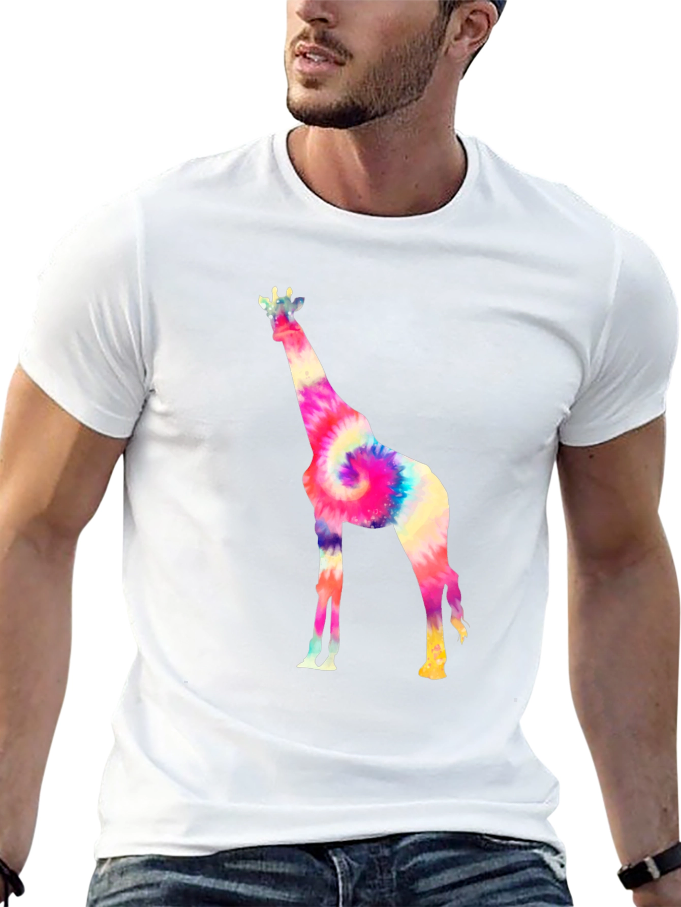 Tie-Dye Giraffe Graphic T-Shirt - Black
