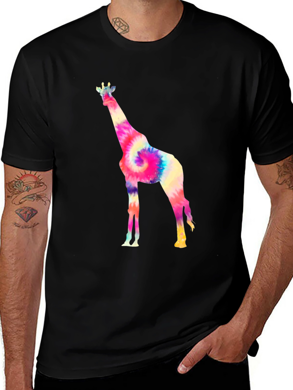 Tie-Dye Giraffe Graphic T-Shirt - Black