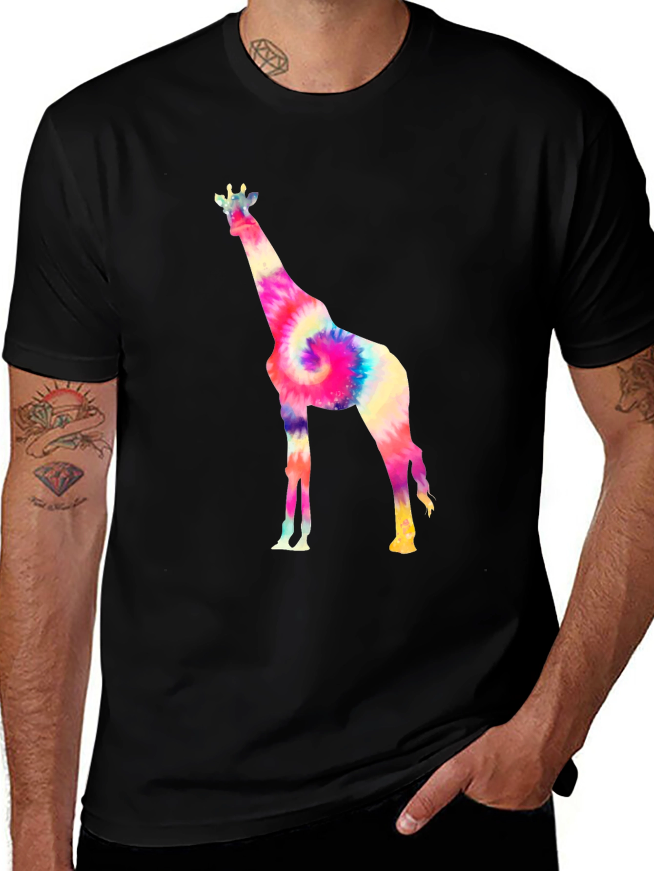 Tie-Dye Giraffe Graphic T-Shirt - Black