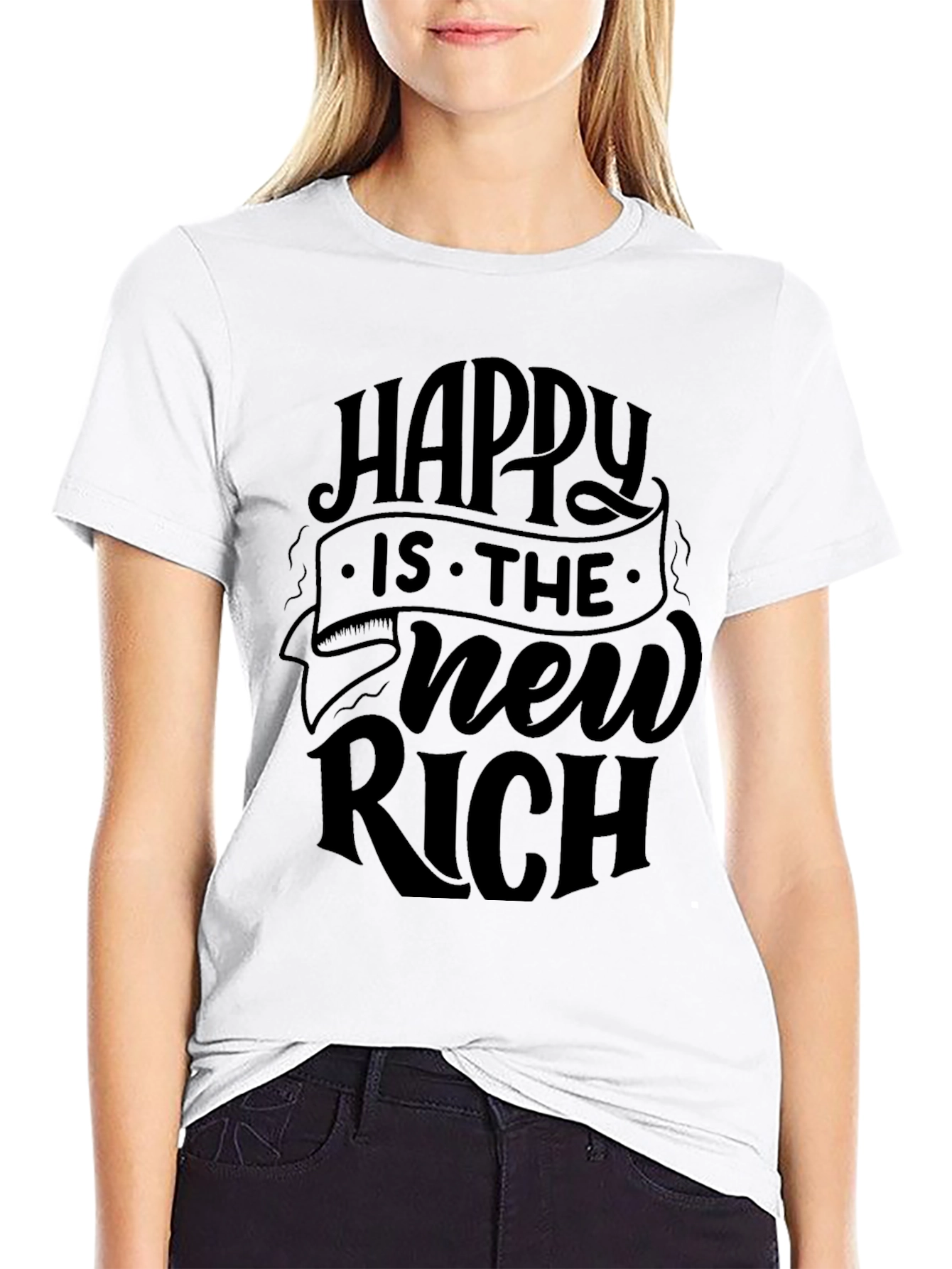 Happy is the New Rich Black T-Shirt