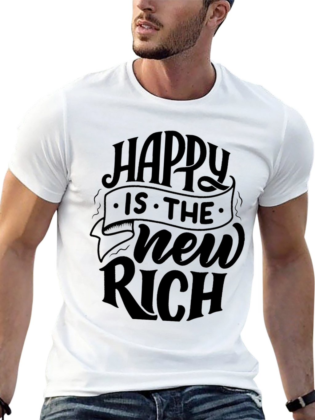 Happy is the New Rich Black T-Shirt