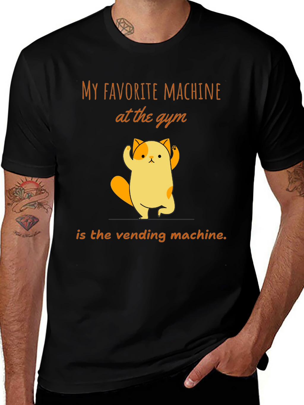 Gym Humor T-Shirt - Vending Machine Cat