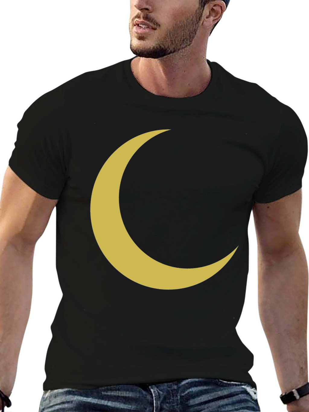 Crescent Moon Graphic Tee - Black Cotton T-Shirt
