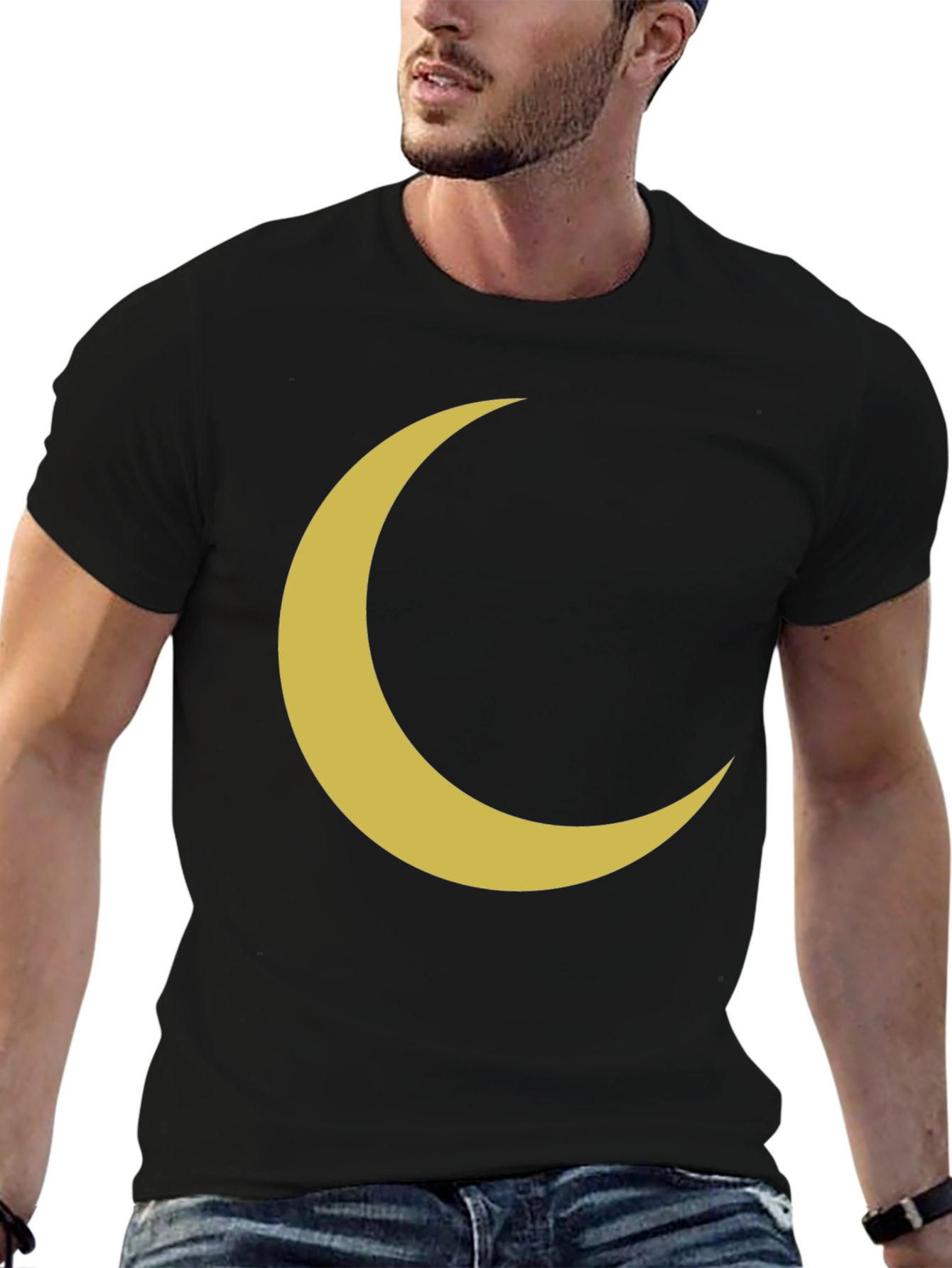 Crescent Moon Graphic Tee - Black Cotton T-Shirt