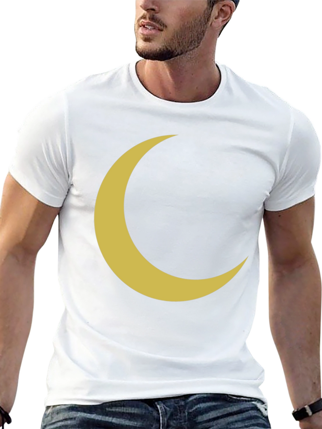 Crescent Moon Graphic Tee - Black Cotton T-Shirt