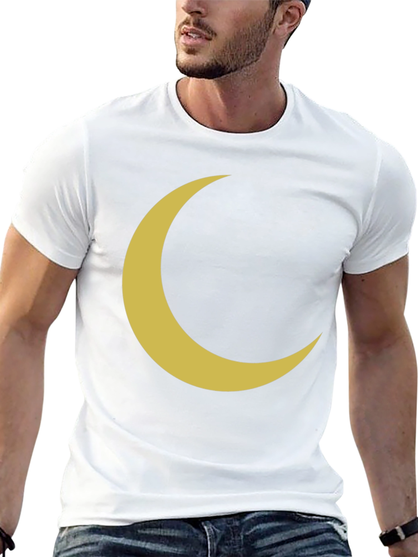 Crescent Moon Graphic Tee - Black Cotton T-Shirt