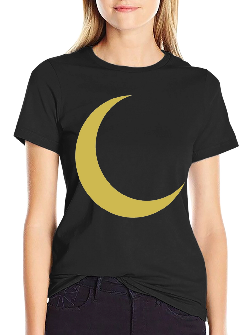 Crescent Moon Graphic Tee - Black Cotton T-Shirt