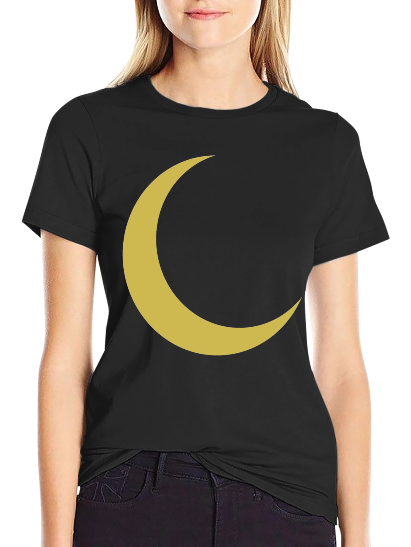 Crescent Moon Graphic Tee - Black Cotton T-Shirt