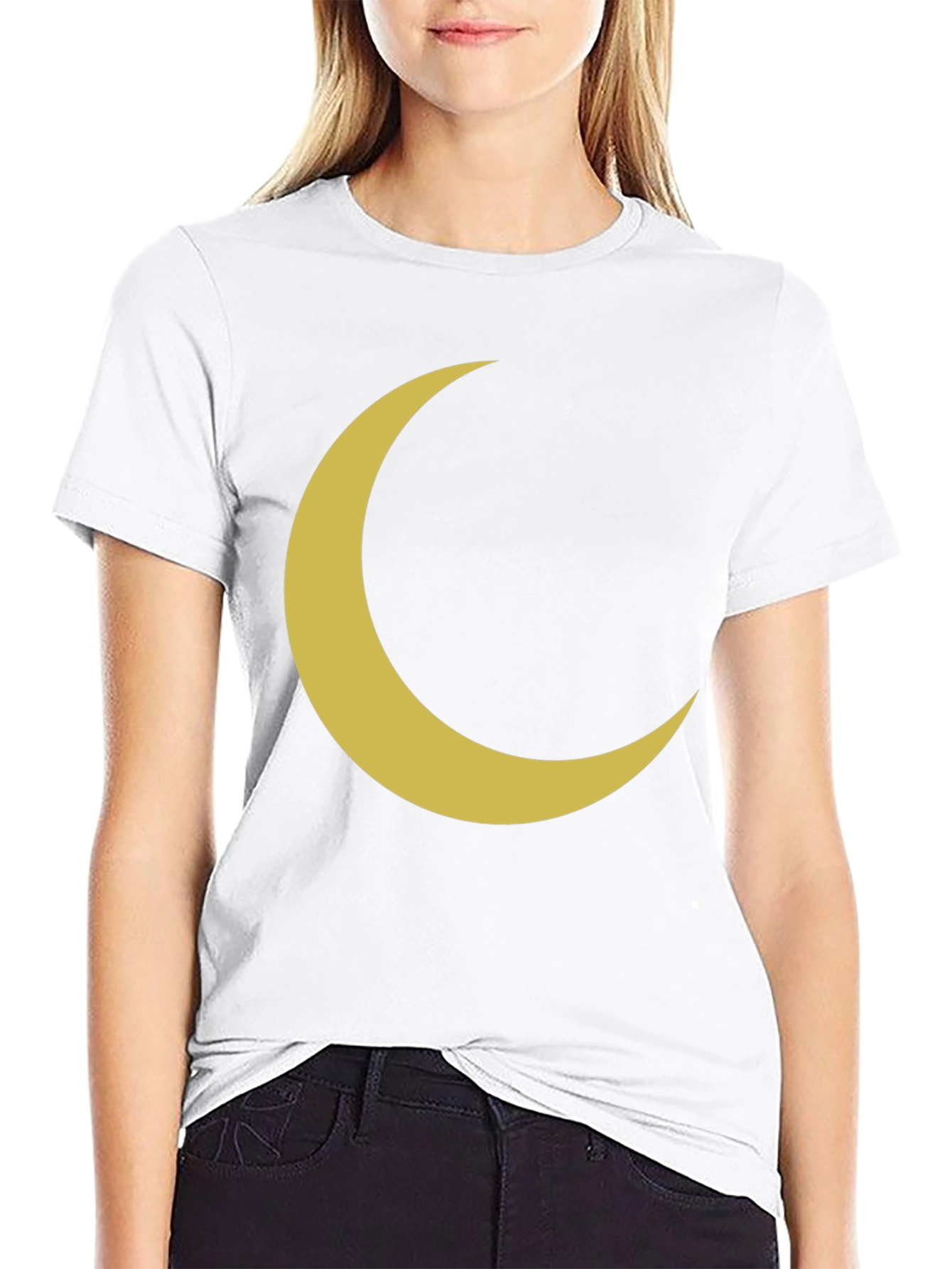 Crescent Moon Graphic Tee - Black Cotton T-Shirt