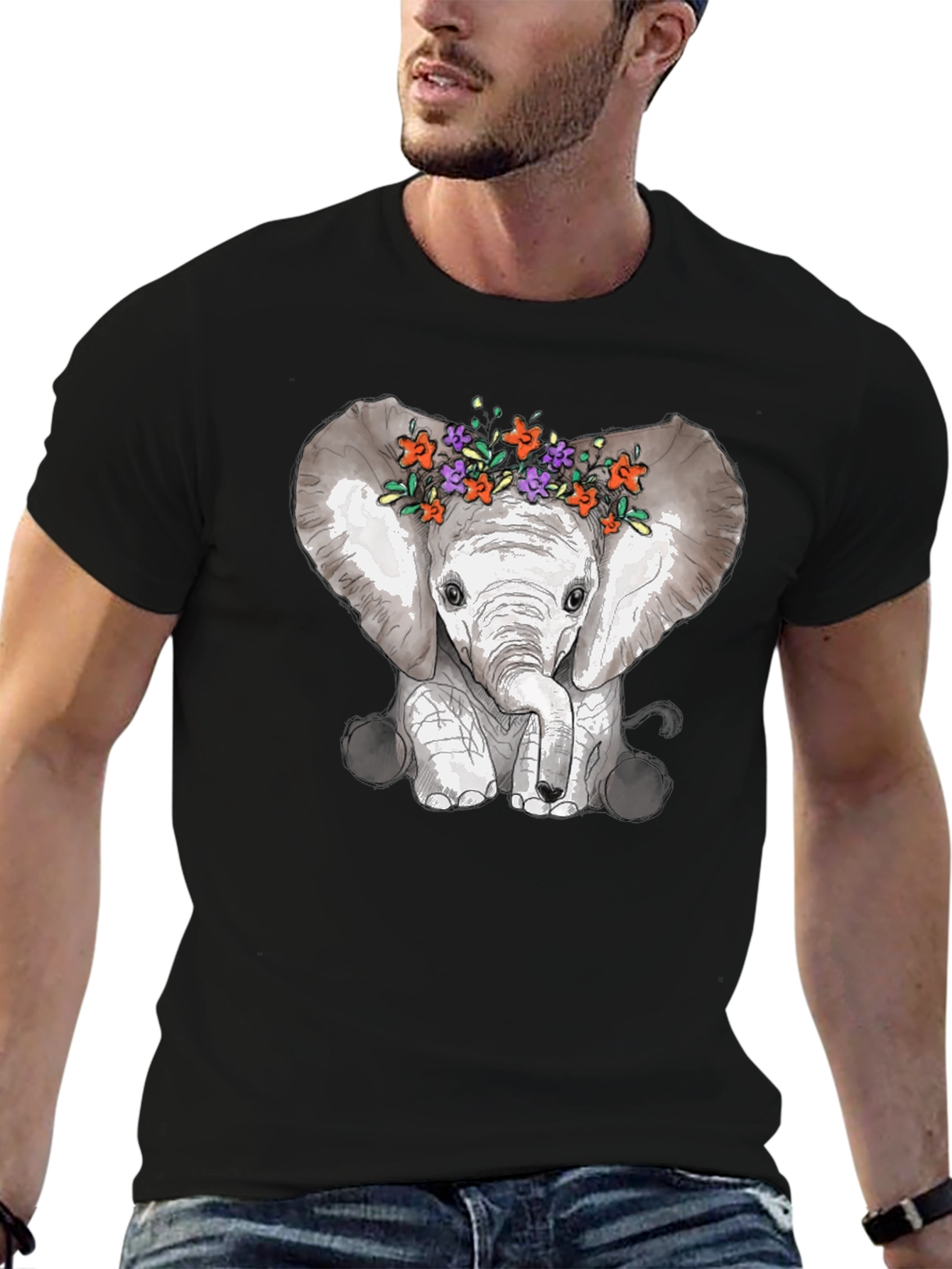 Elephant Floral Crown Graphic Tee - Mens