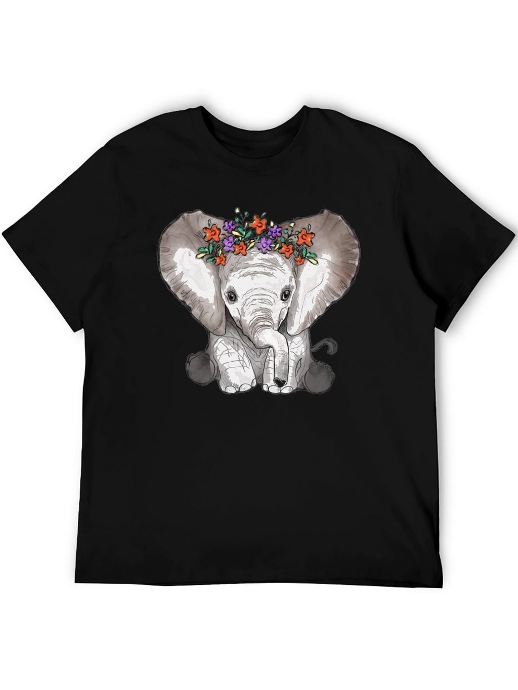 Elephant Floral Crown Graphic Tee - Mens