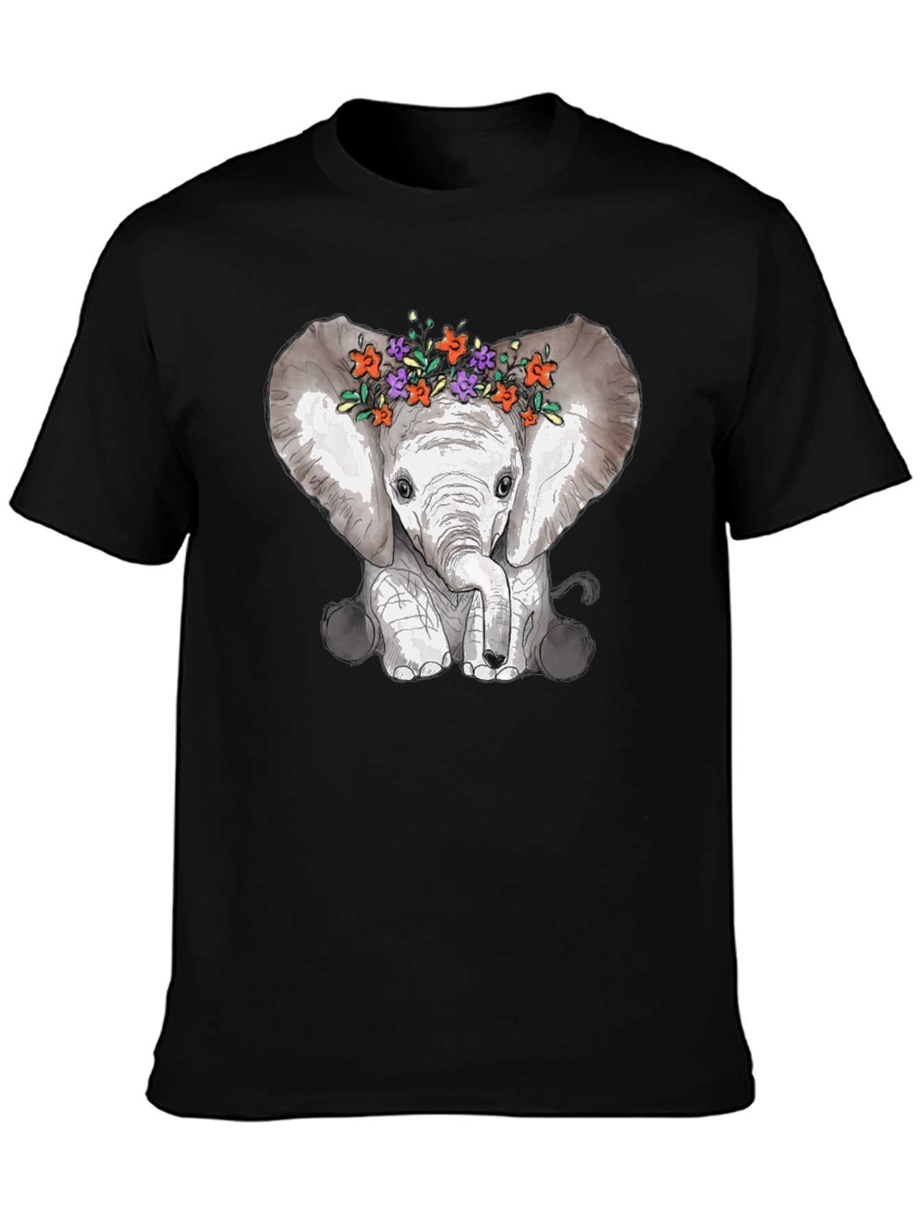 Elephant Floral Crown Graphic Tee - Mens