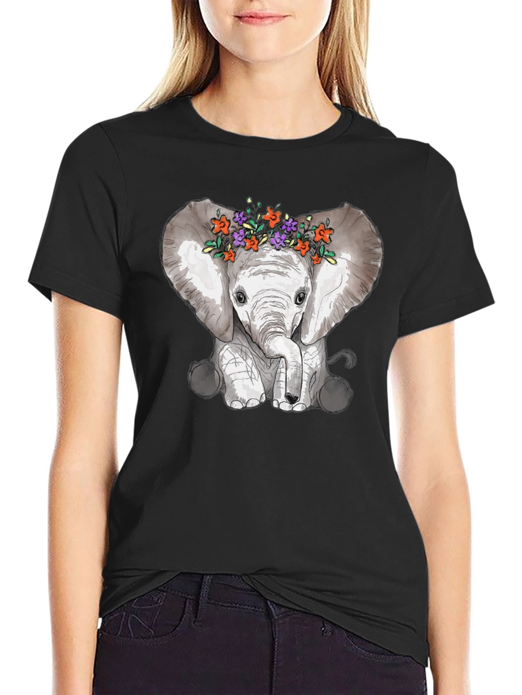 Elephant Floral Crown Graphic Tee - Mens
