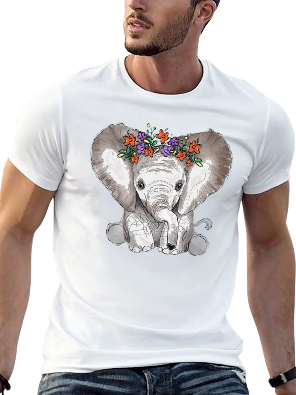 Elephant Floral Crown Graphic Tee - Mens
