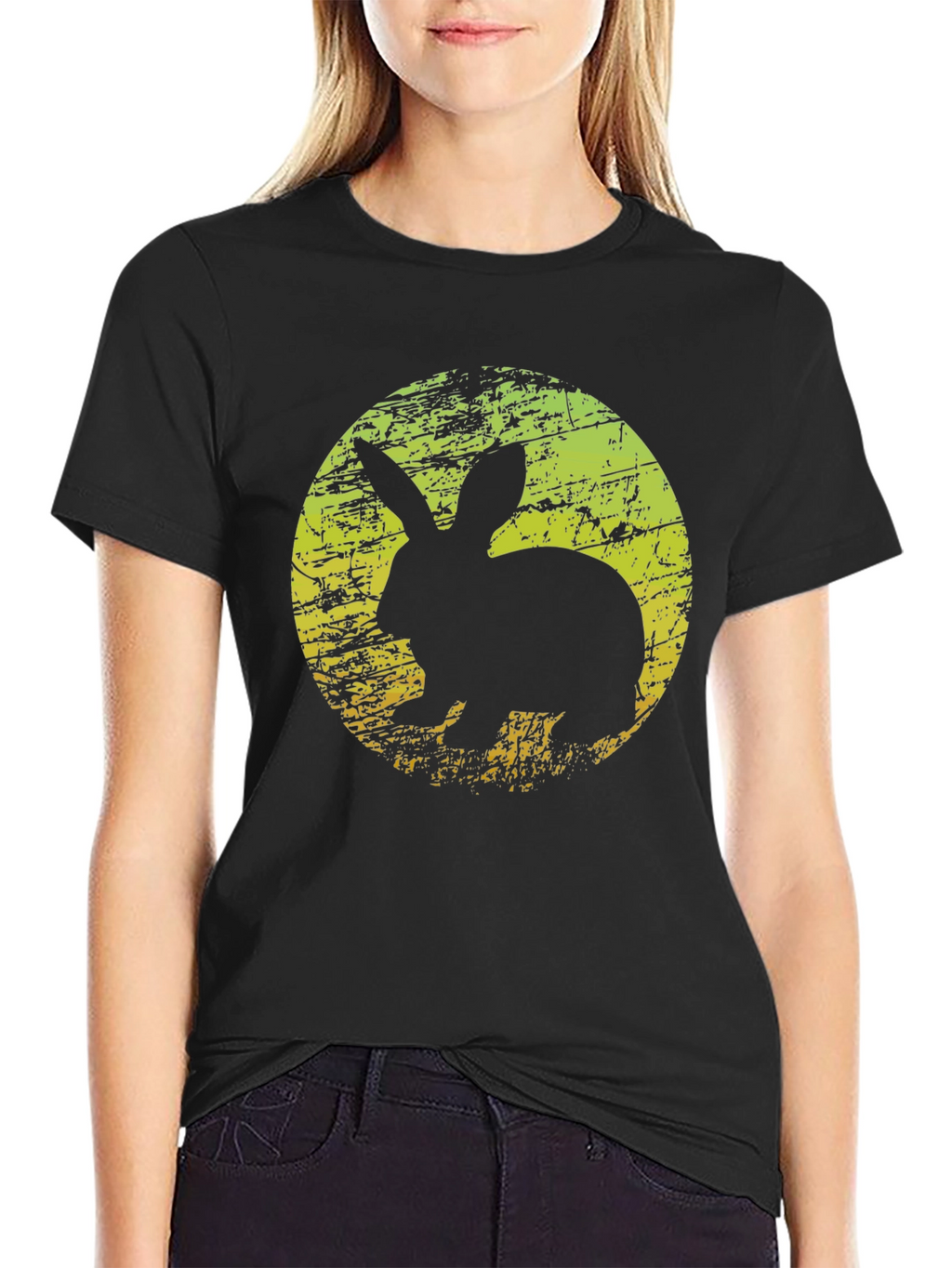Rabbit Silhouette Graphic T-Shirt - Black