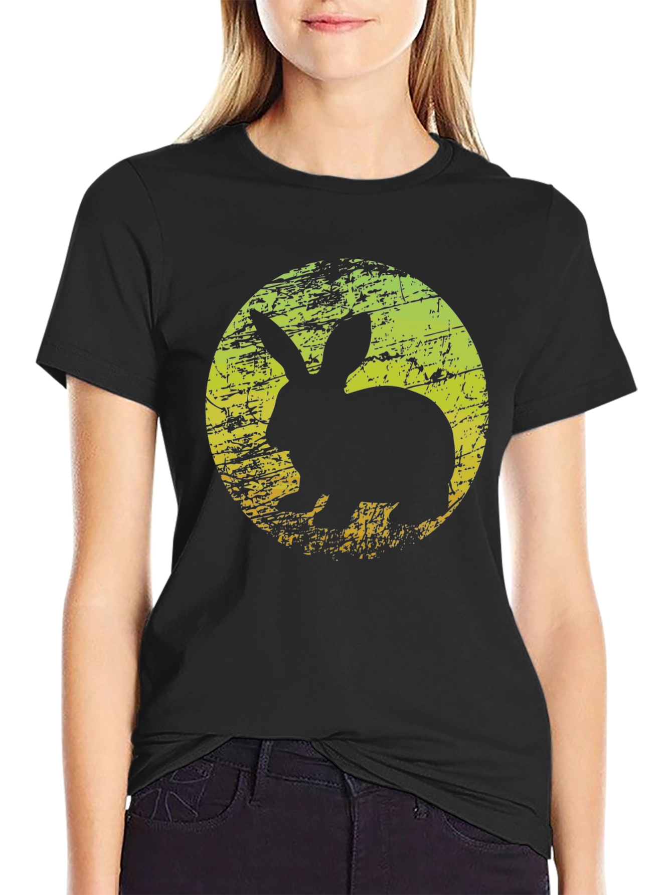 Rabbit Silhouette Graphic T-Shirt - Black