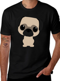 Cartoon Pug Graphic Tee - Black