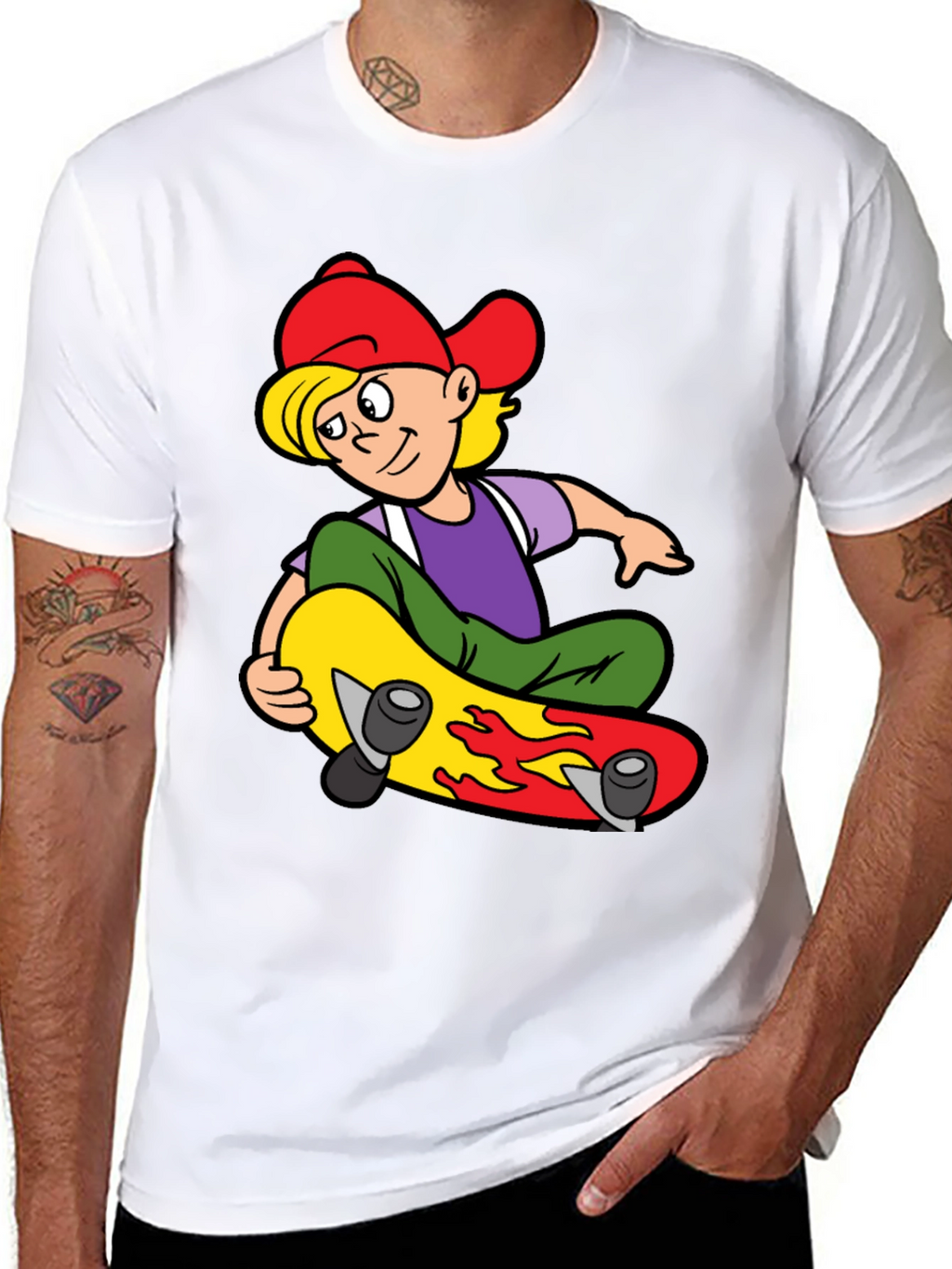 Skateboarding Boy Graphic Tee - Cool Black T-Shirt
