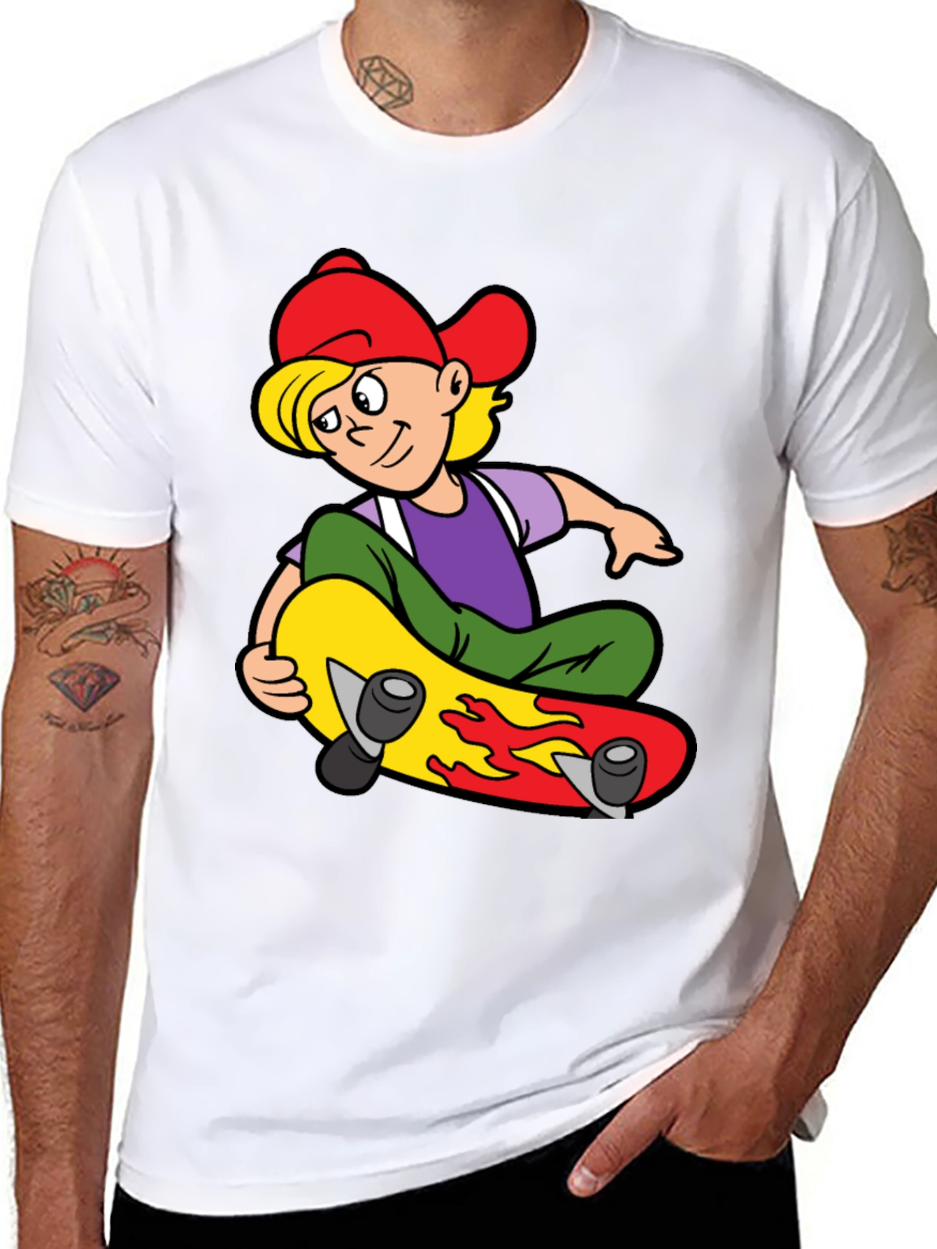 Skateboarding Boy Graphic Tee - Cool Black T-Shirt