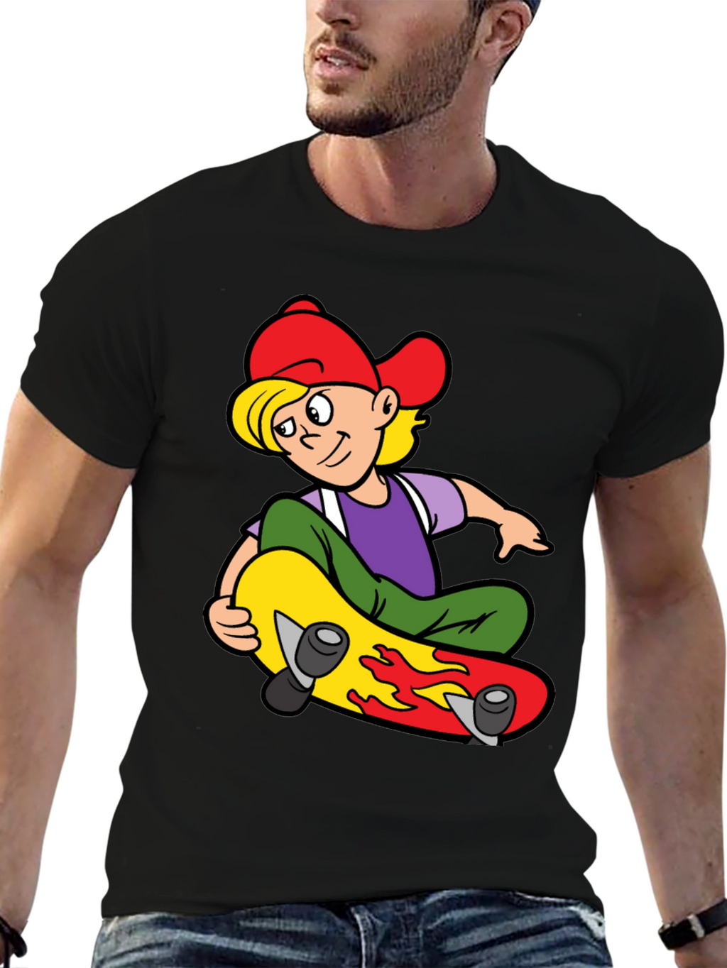 Skateboarding Boy Graphic Tee - Cool Black T-Shirt