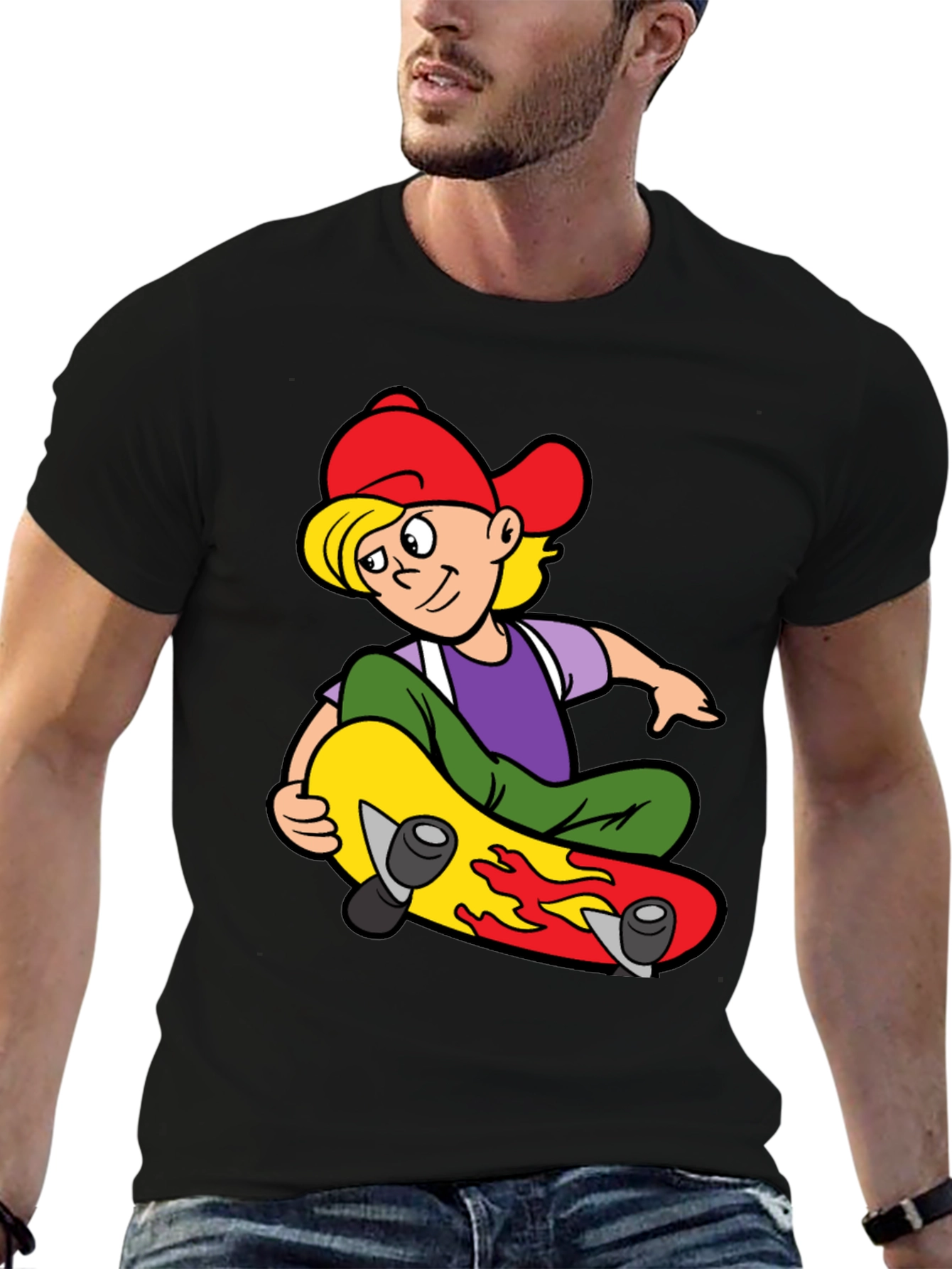 Skateboarding Boy Graphic Tee - Cool Black T-Shirt