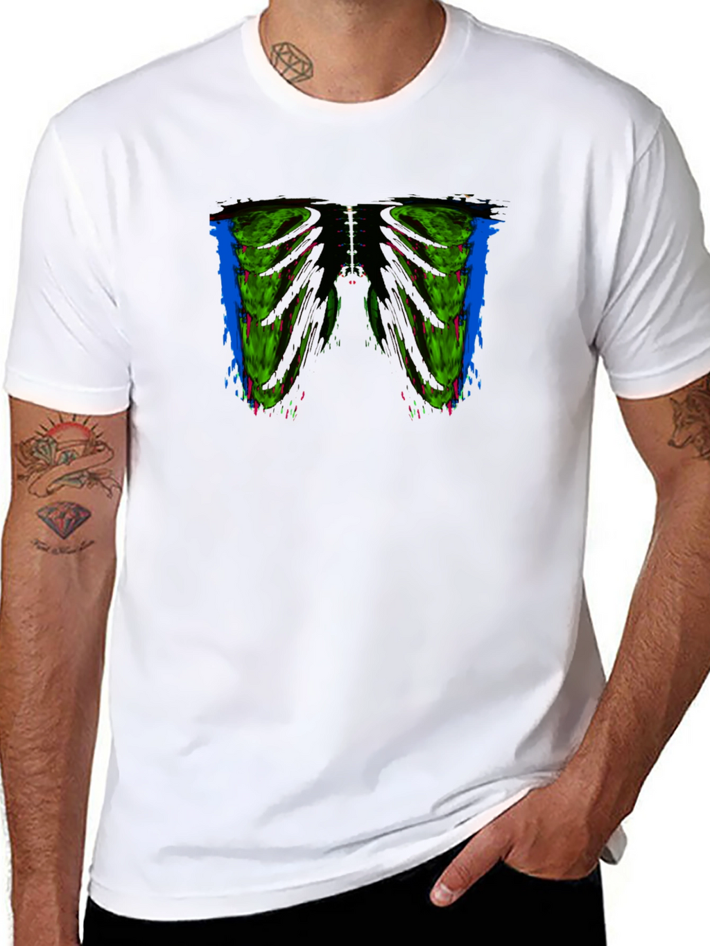 Edgy Rib Cage Graphic Tee - Mens Black T-Shirt