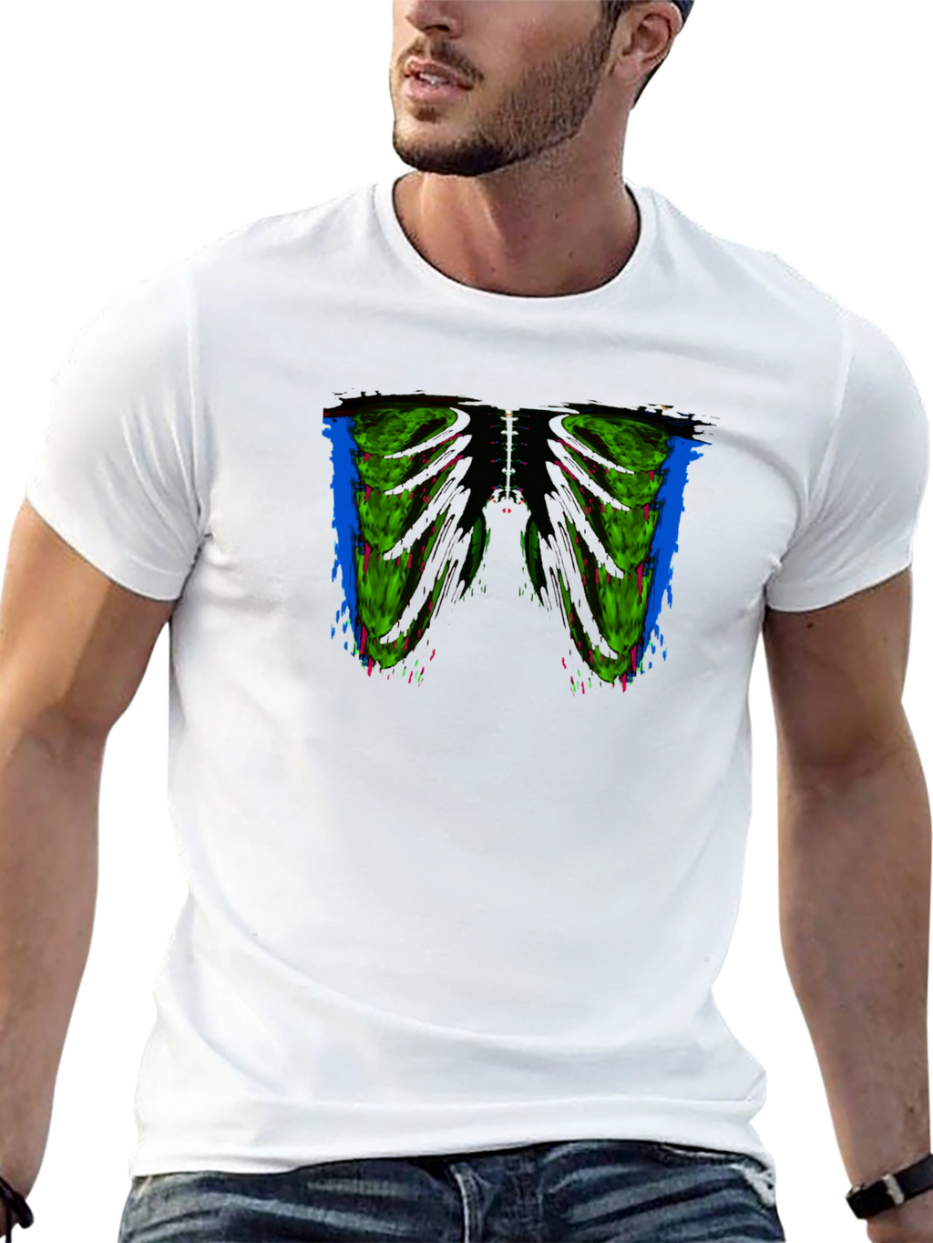 Edgy Rib Cage Graphic Tee - Mens Black T-Shirt