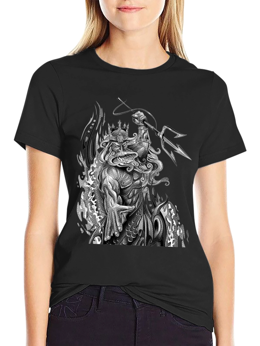 Poseidon Graphic Print Black T-Shirt