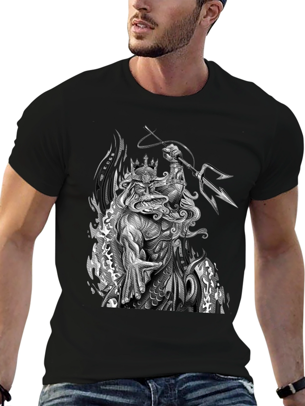 Poseidon Graphic Print Black T-Shirt