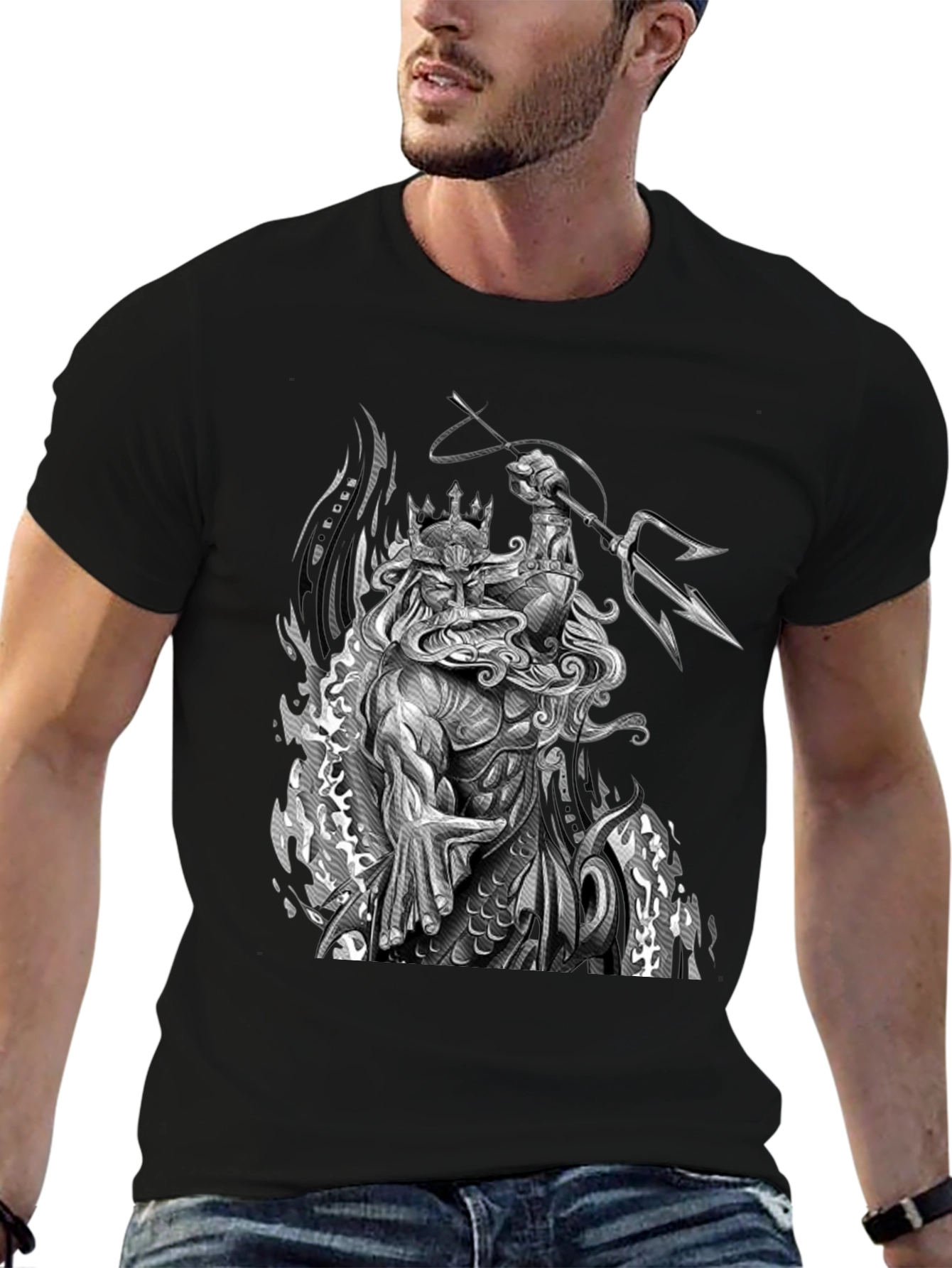 Poseidon Graphic Print Black T-Shirt