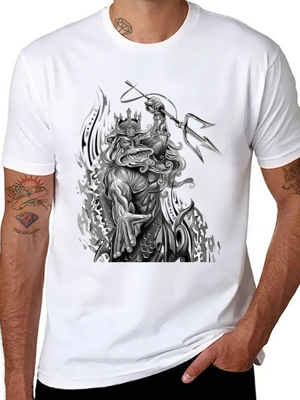 Poseidon Graphic Print Black T-Shirt