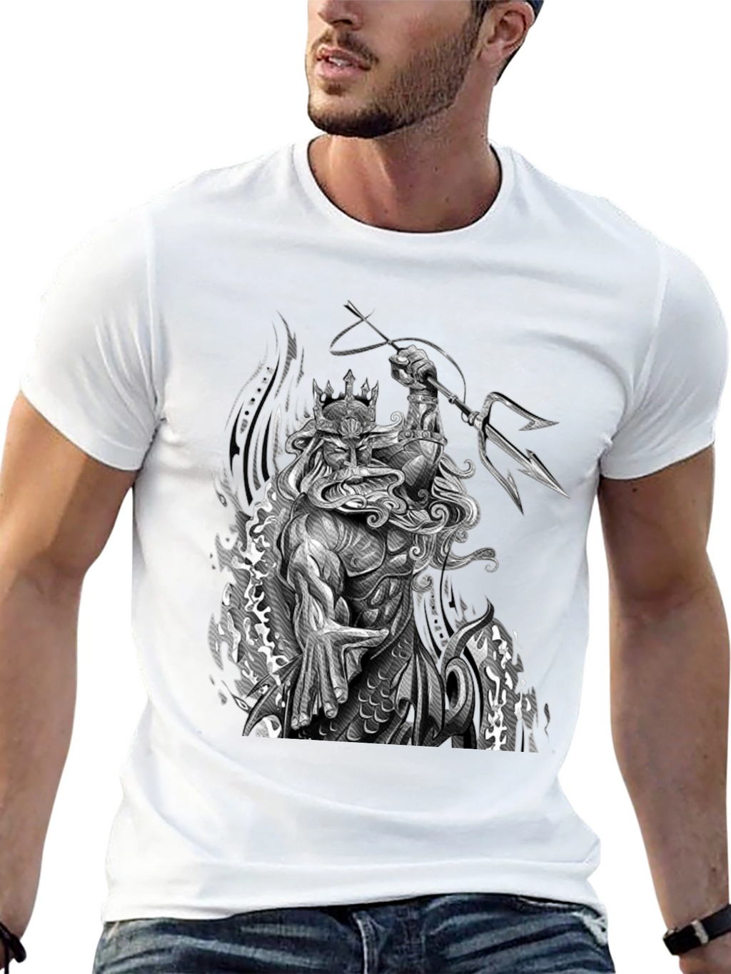 Poseidon Graphic Print Black T-Shirt