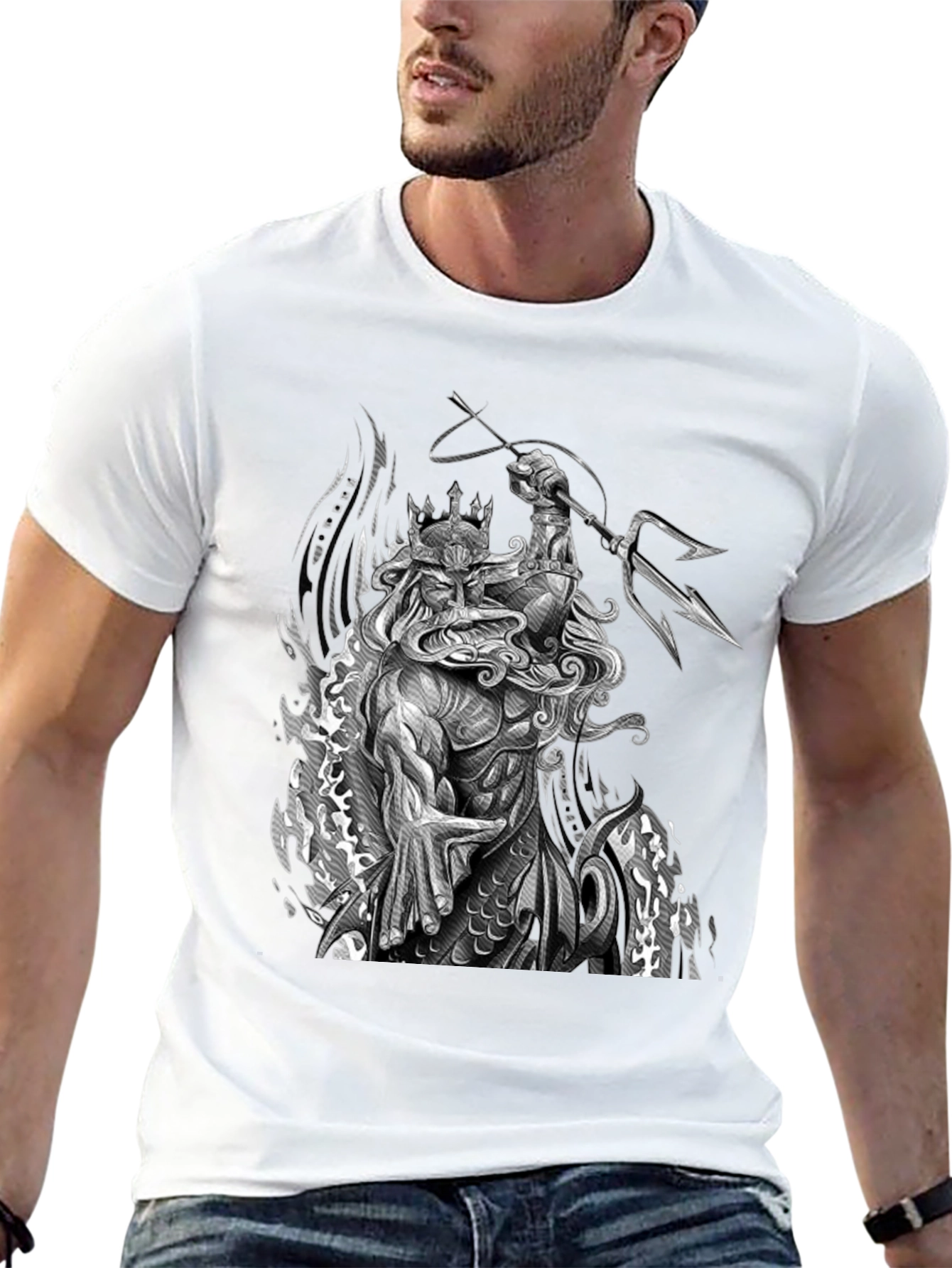 Poseidon Graphic Print Black T-Shirt