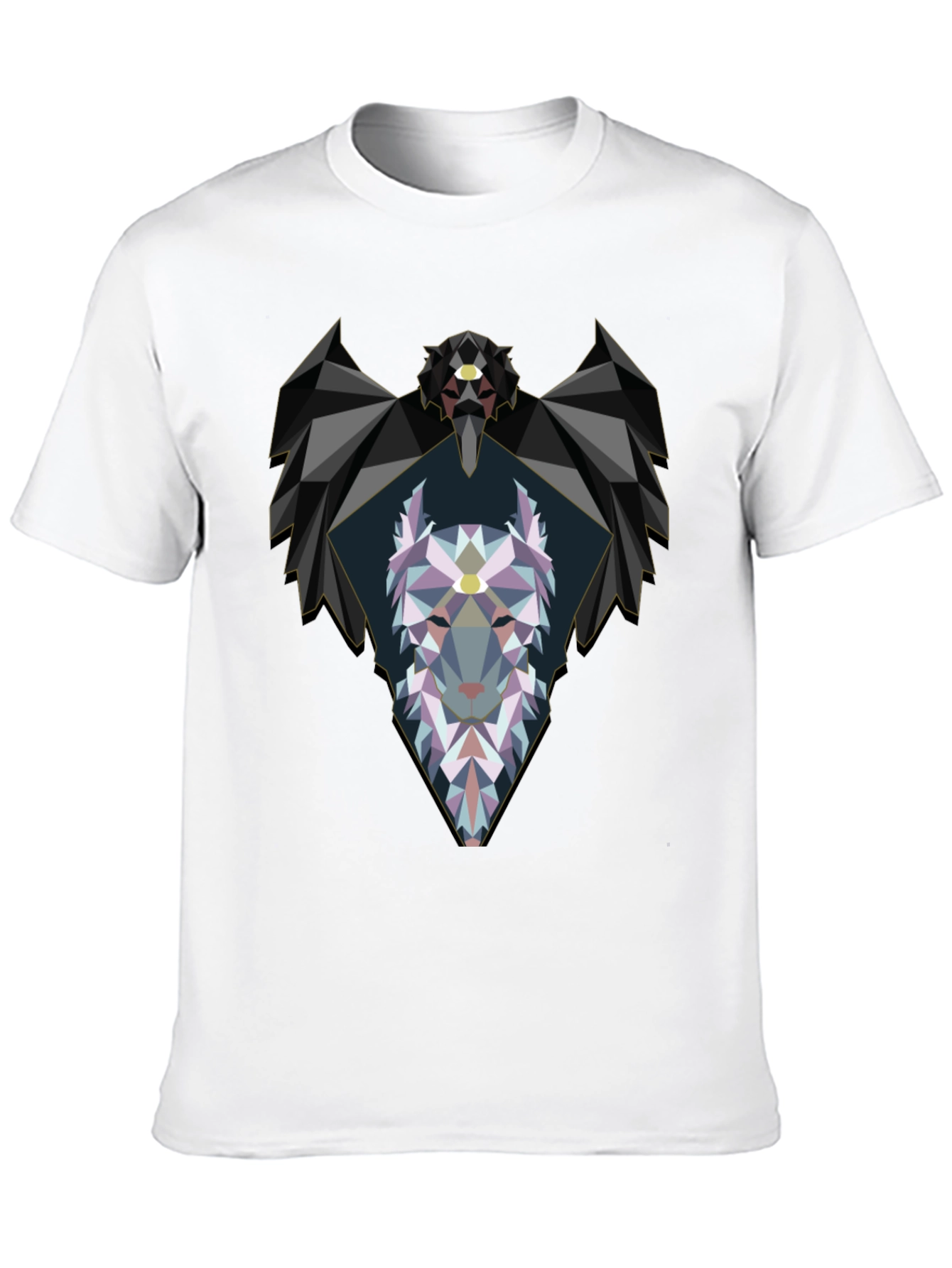 Geometric Wolf Graphic Black T-Shirt