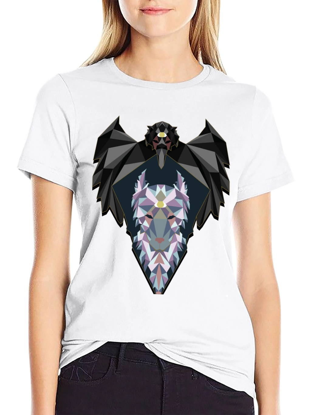 Geometric Wolf Graphic Black T-Shirt