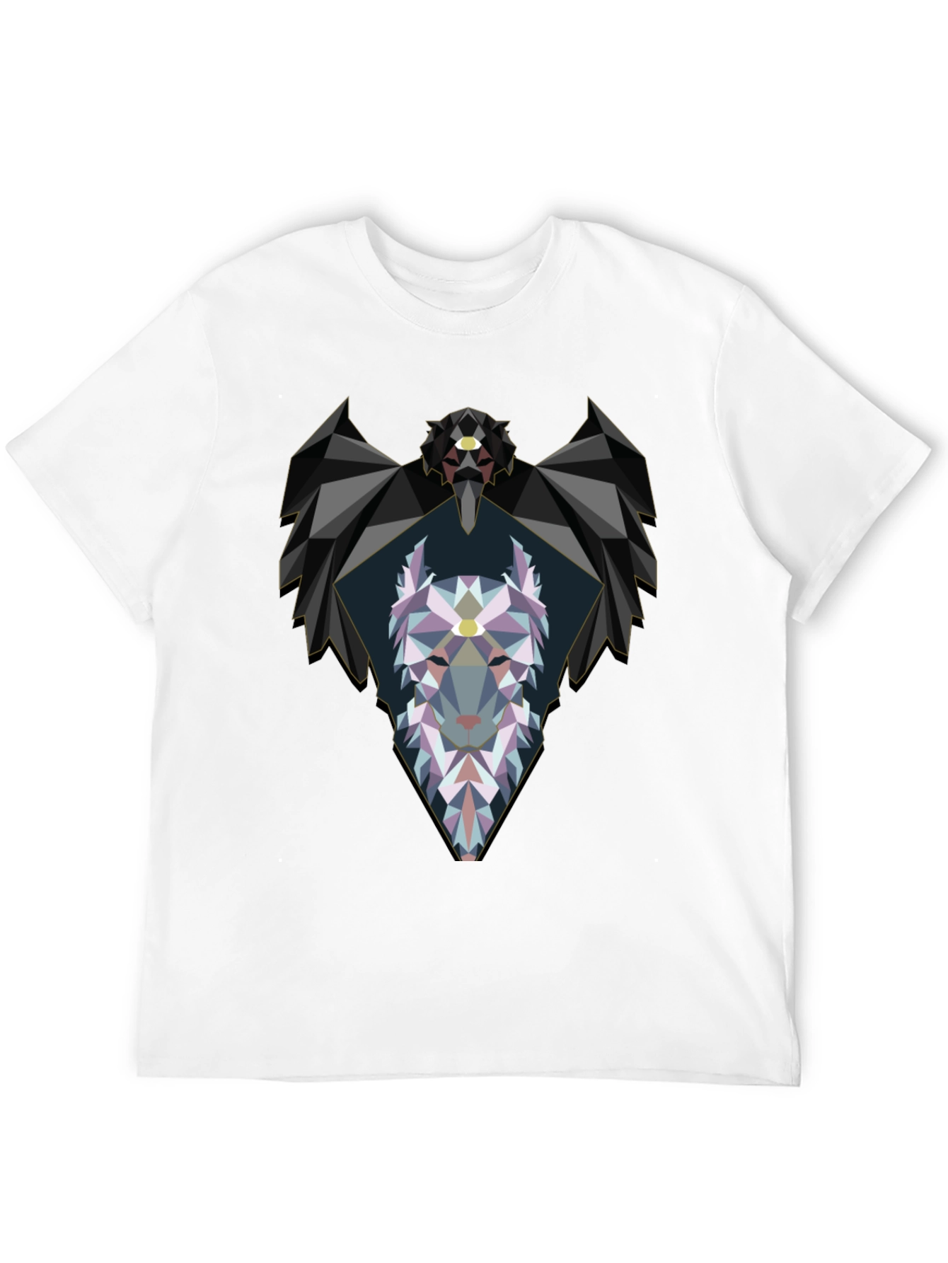 Geometric Wolf Graphic Black T-Shirt