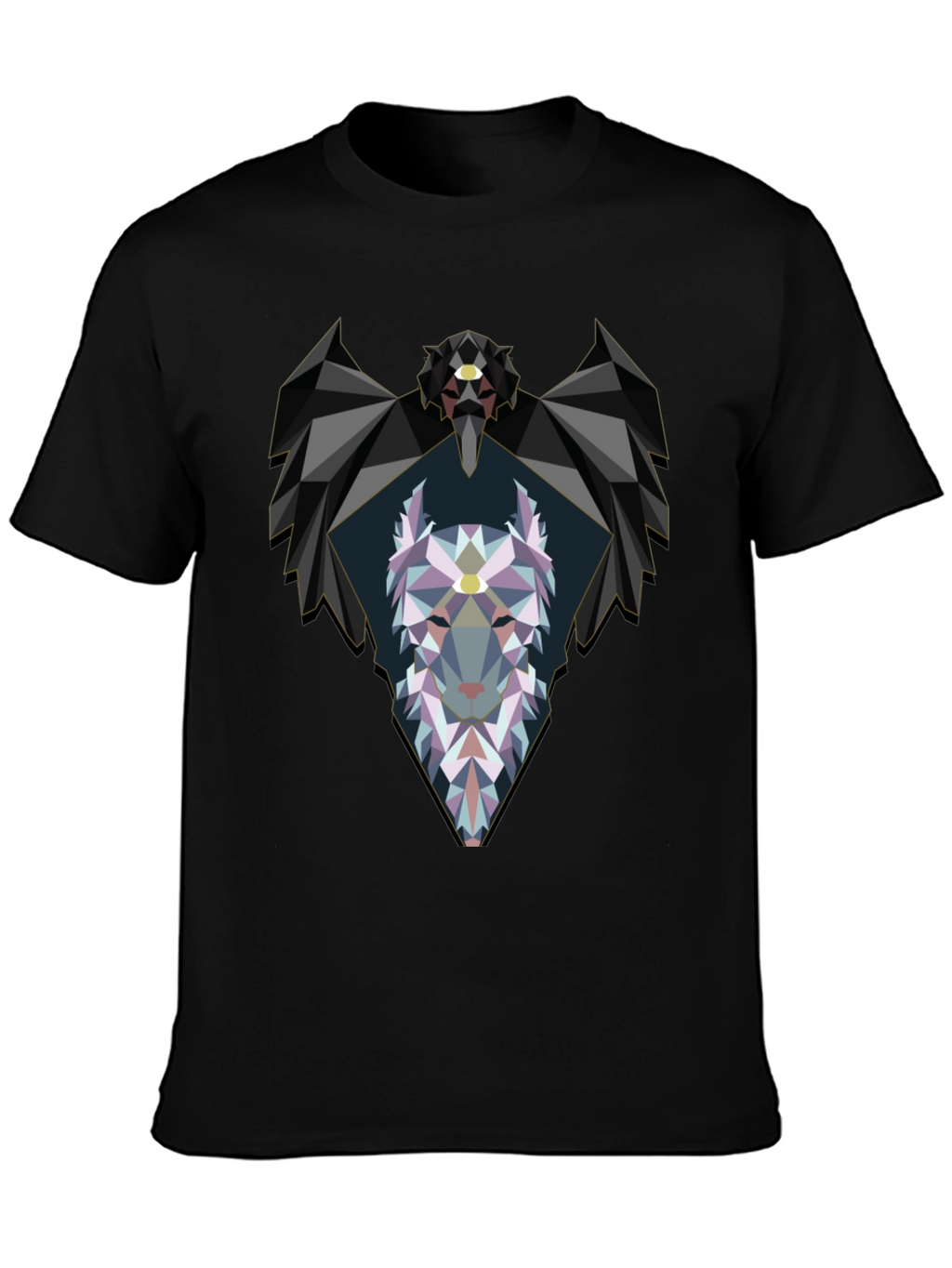 Geometric Wolf Graphic Black T-Shirt