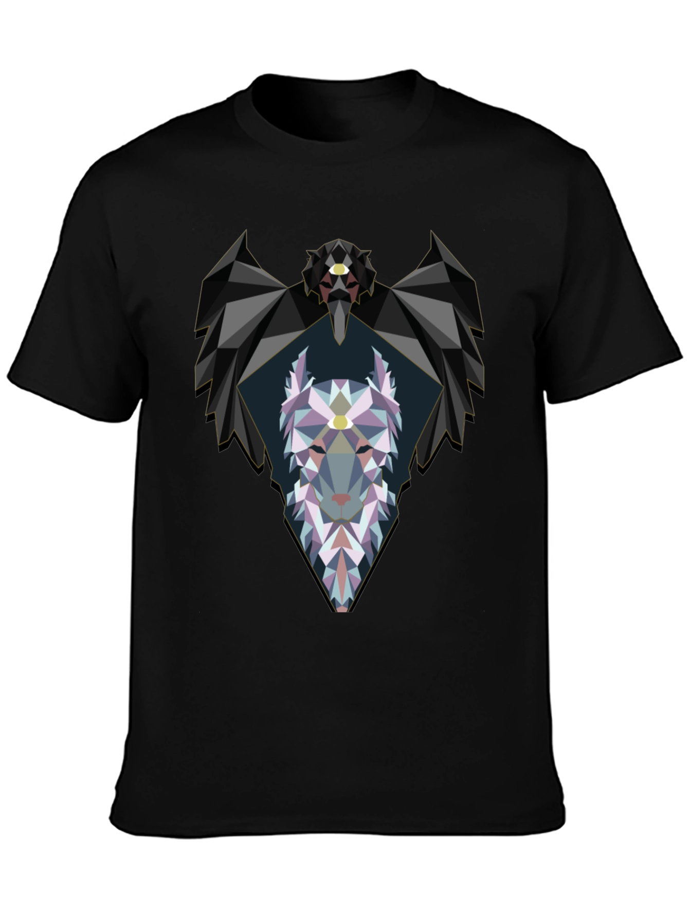 Geometric Wolf Graphic Black T-Shirt