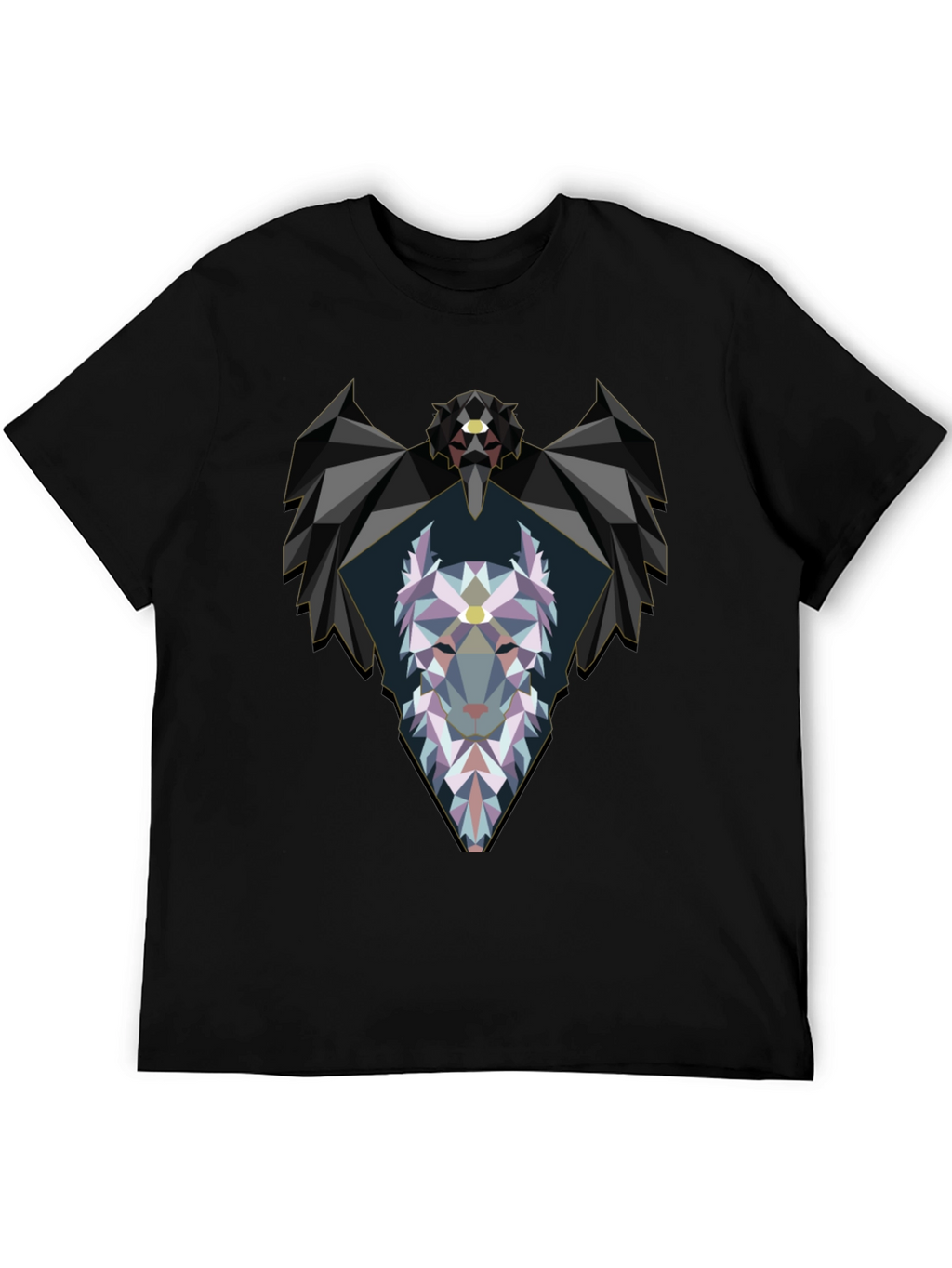 Geometric Wolf Graphic Black T-Shirt