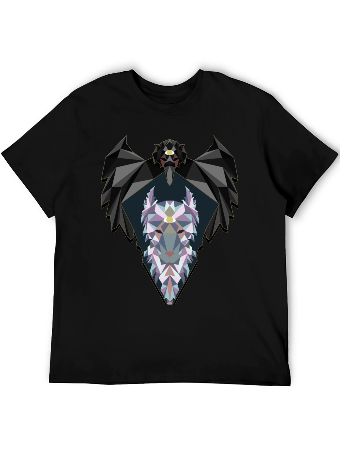 Geometric Wolf Graphic Black T-Shirt